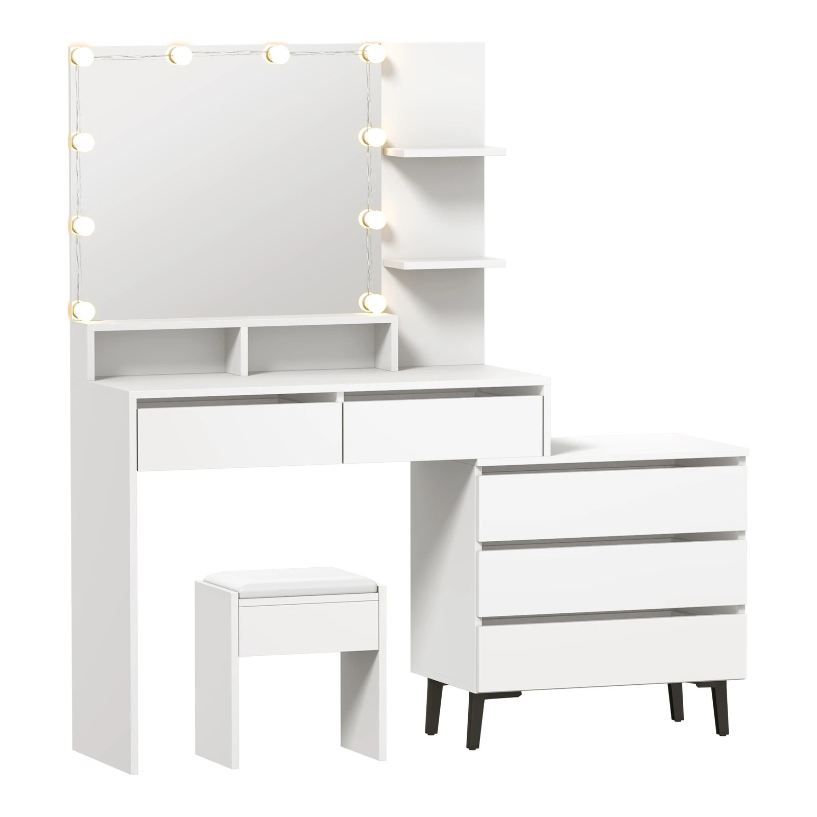 7 Oikiture Dressing Table Stool Set Makeup Mirror 10 Led Bulbs Cabinet
 - White, 7 of 9