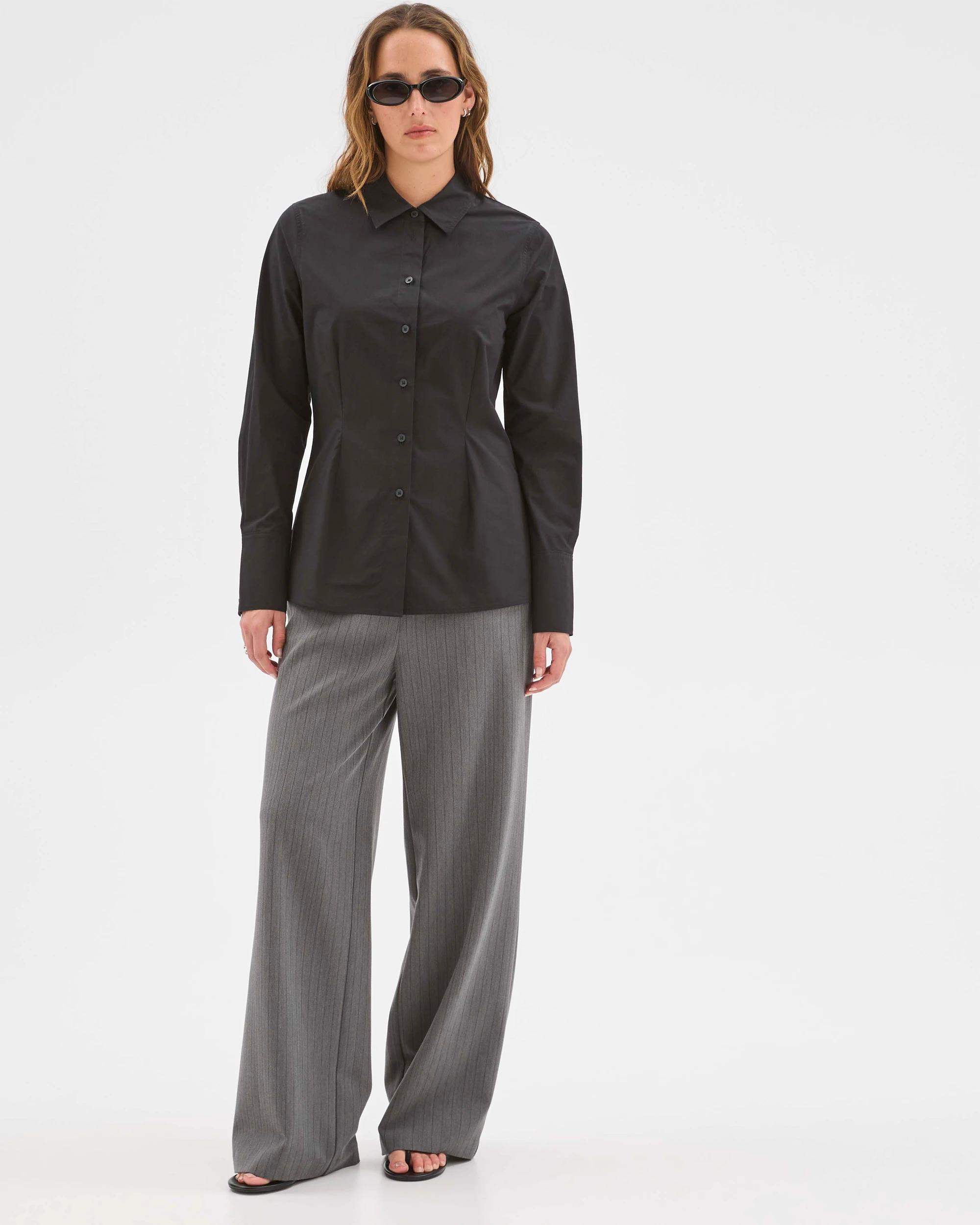 2 Preview Australian Cotton Tailored Waist Shirt BLACK, 2 of 7