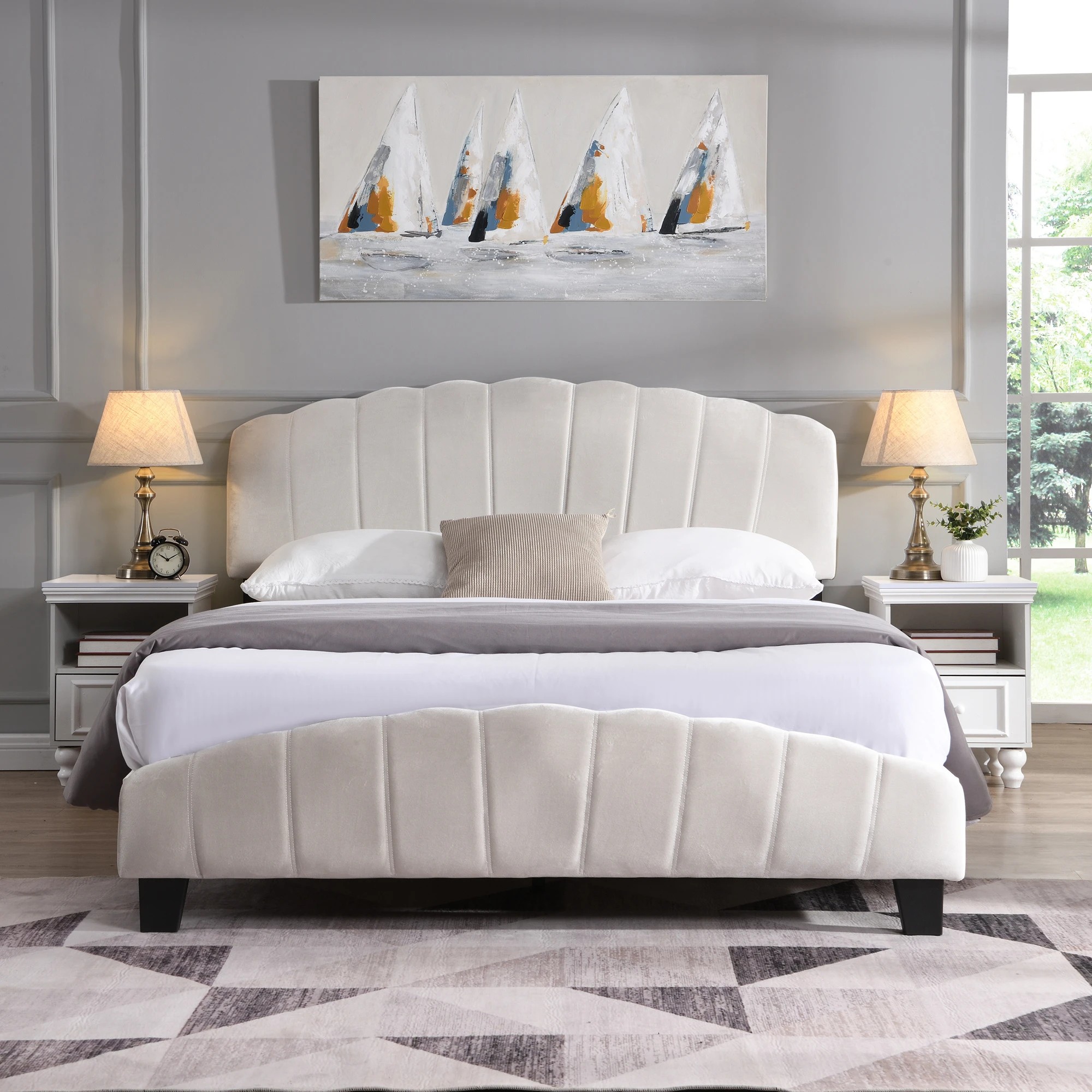 8 IHOMDEC BEF04 Double Shell-Style Bed Base - Beige - Beige, 8 of 10