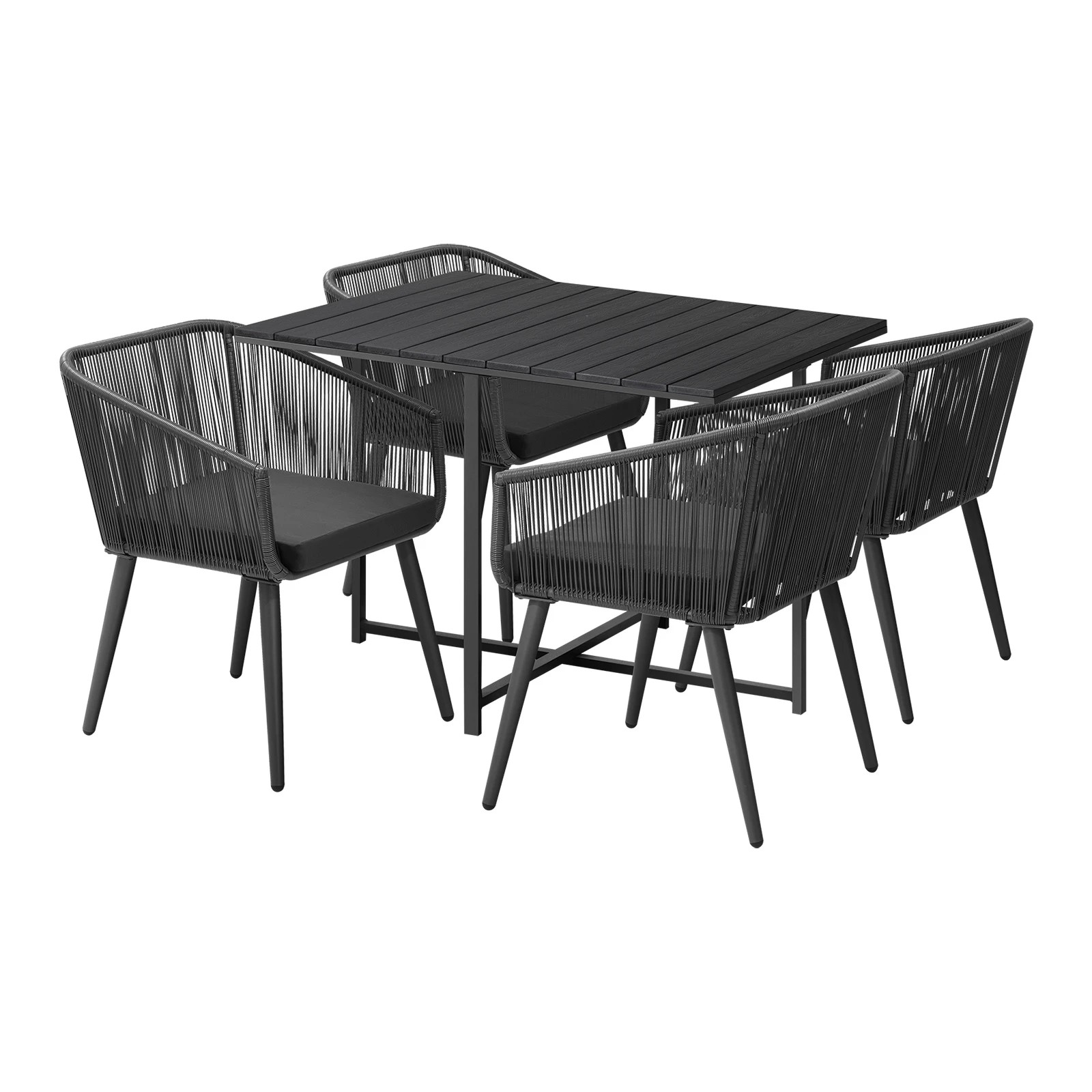 1 Livsip 5pcs Outdoor Dining Set Furniture Black Table Lounge Chairs Patio Setting - Multi, 1 of 10