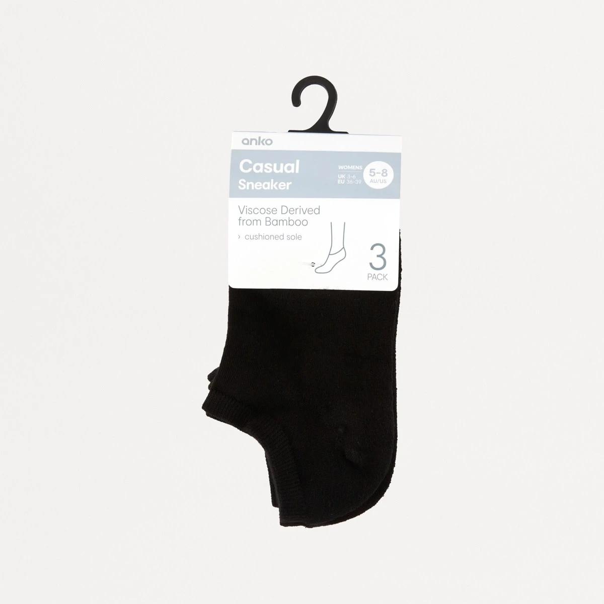 3 3 Pack Bamboo Terry Sneaker Socks BLACK, 3 of 3