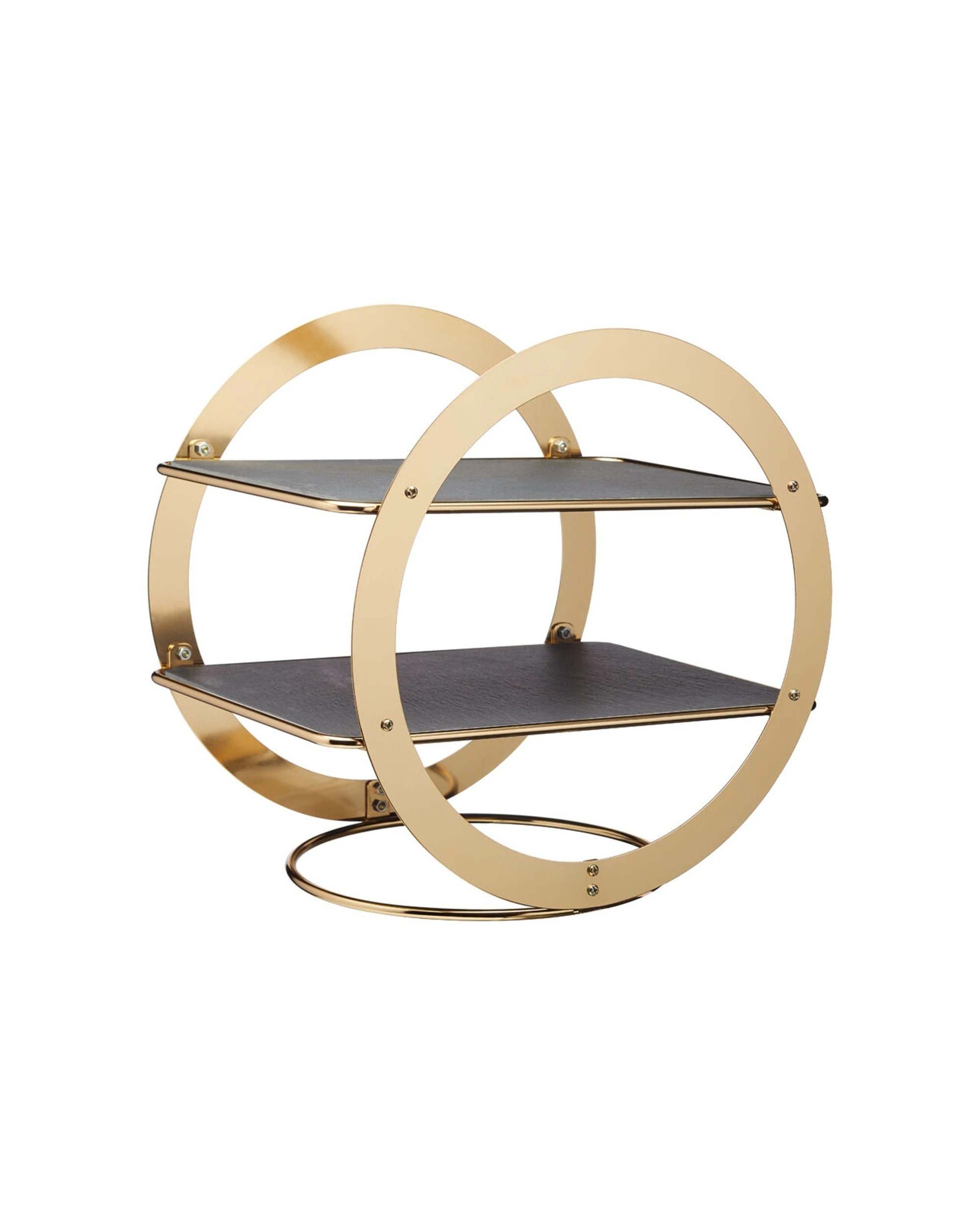 1 Artesa 2 Tier Geometric Brass Finished Food Serving Stand With Slate Platters - Multi, 1 of 3