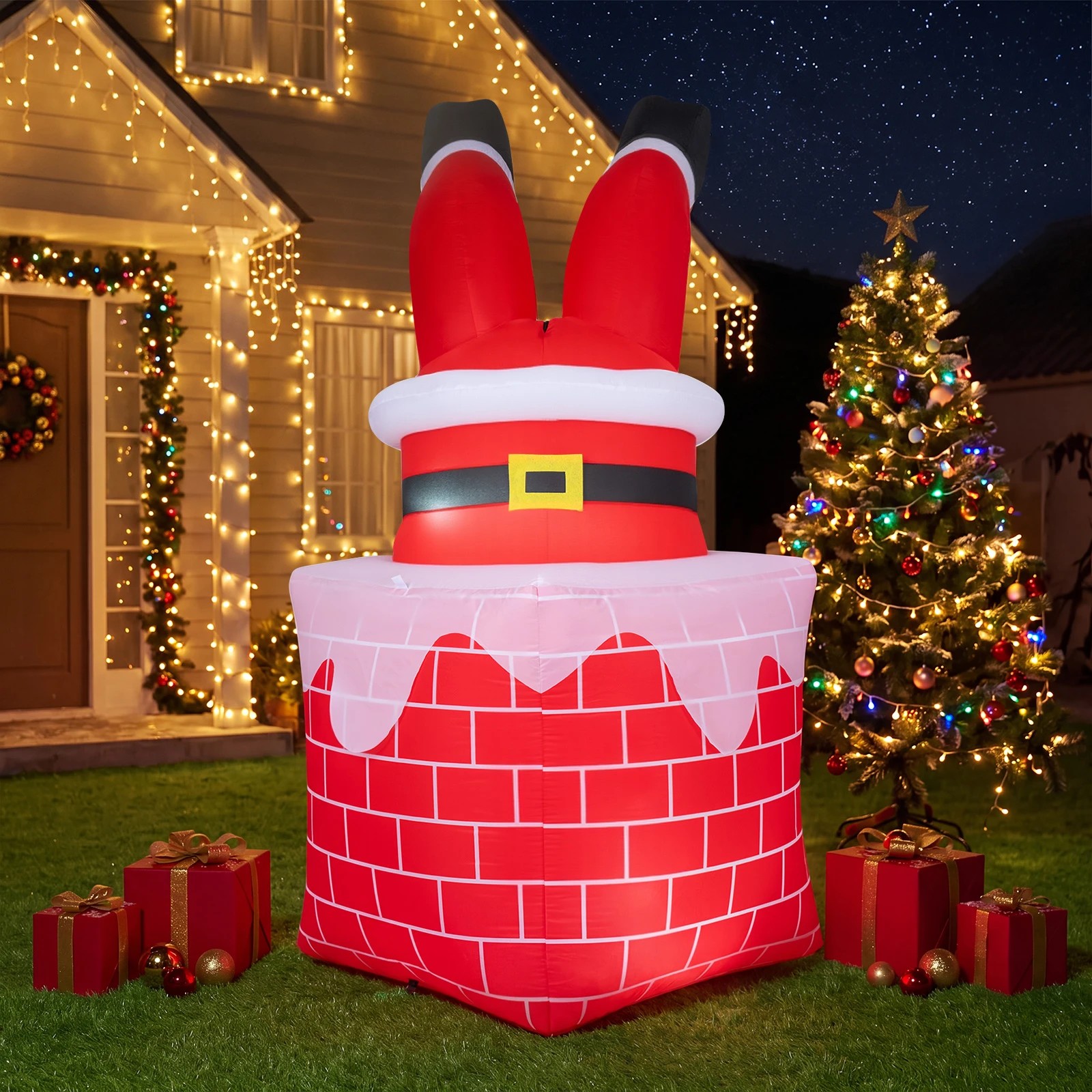 Costway 190cm Christmas Inflatable Santa Claus in Chimney Decoration w ...