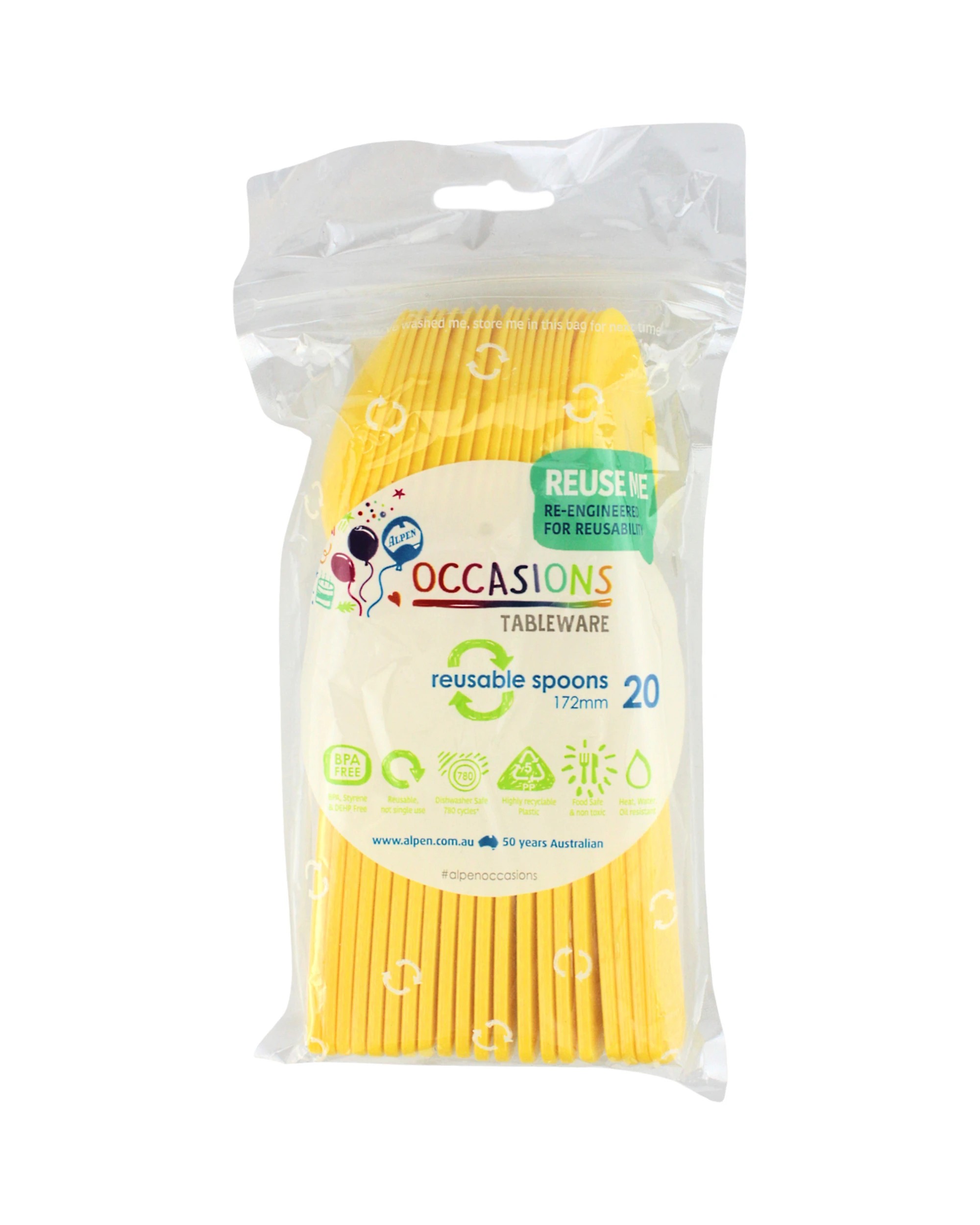 2 Alpen Reusable Spoons Pack of 20 - Yellow - Yellow, 2 of 3