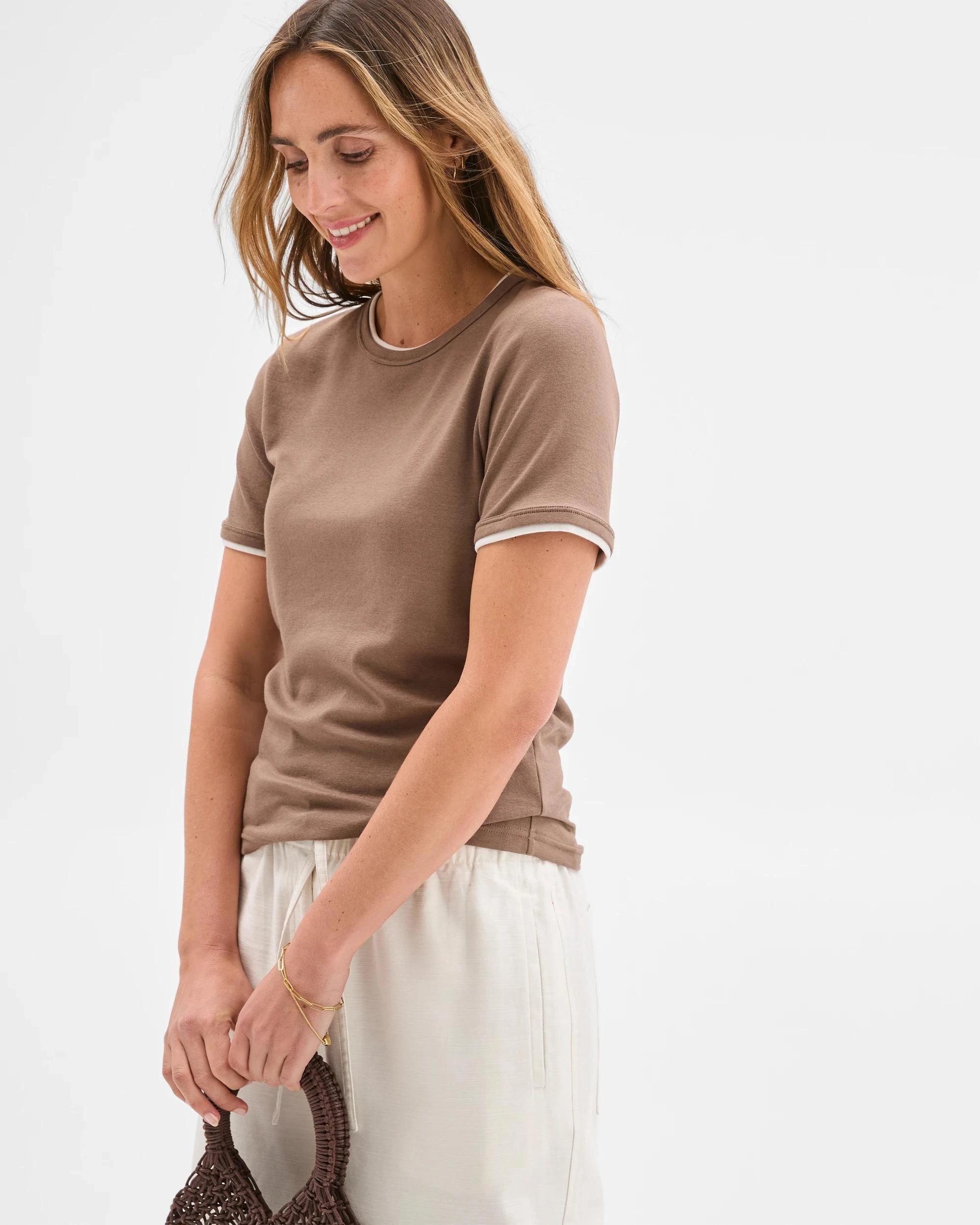 3 Target Australian Cotton Blend Tipped Edge T-Shirt TAUPE, 3 of 6