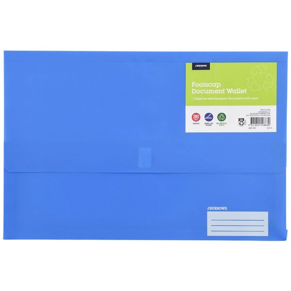 1 J.Burrows Foolscap Document Wallet Blue, 1 of 3