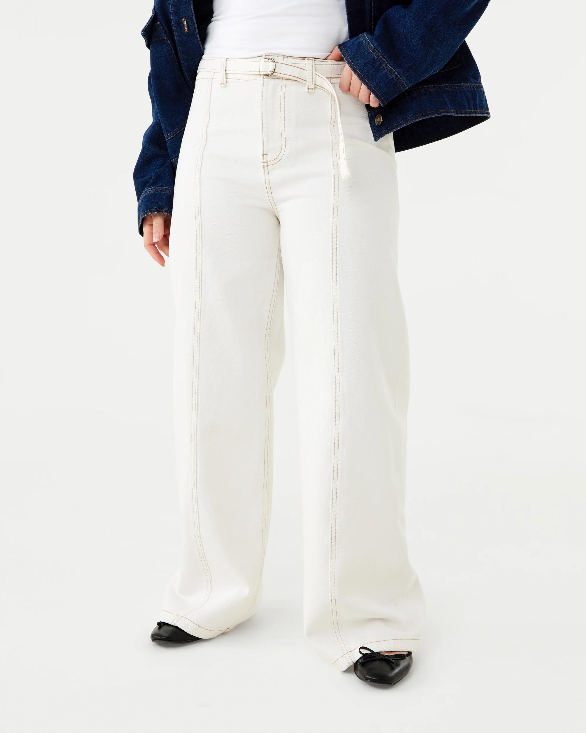 1 Seam Front Self Belt Jeans Ecru, 1 of 9