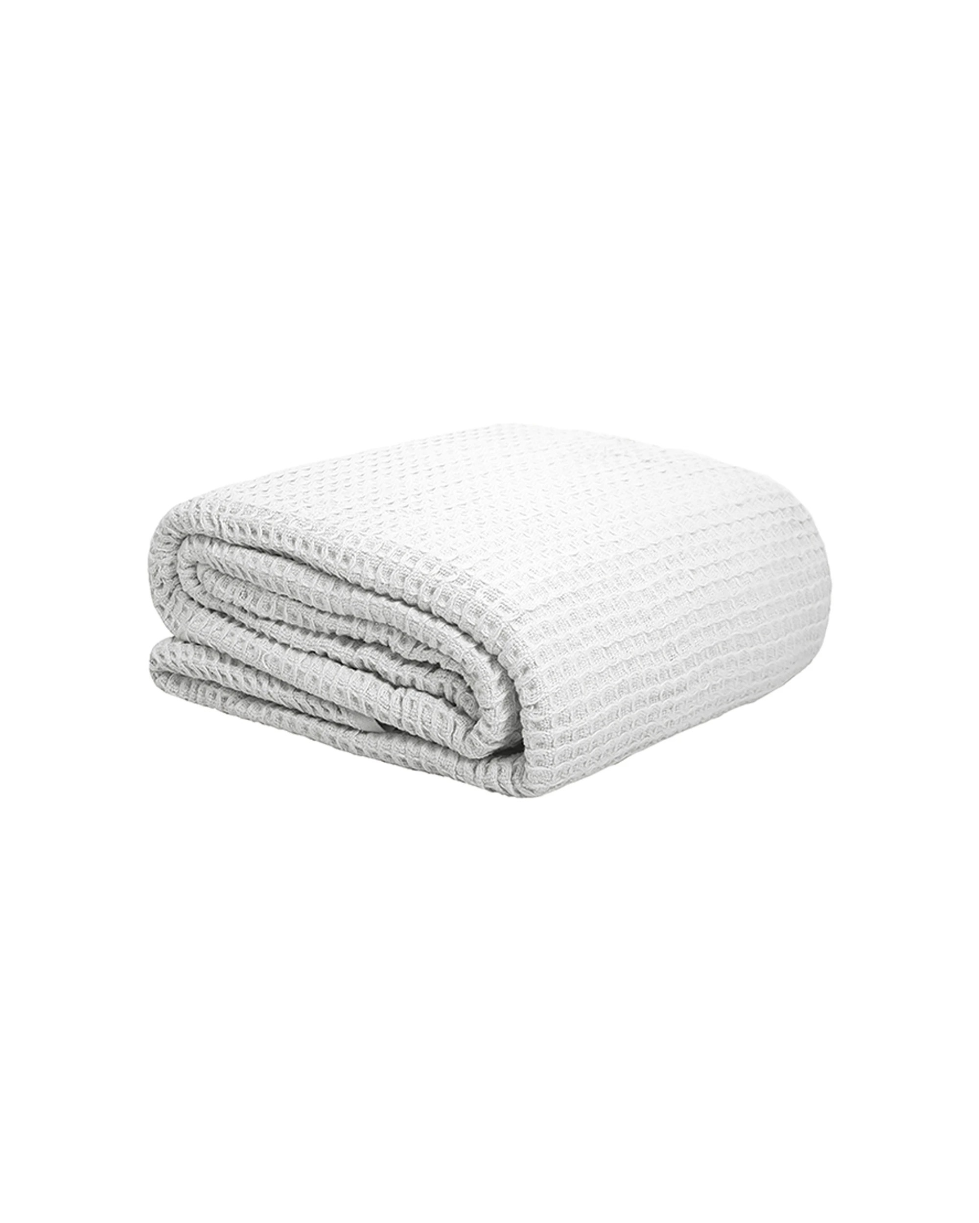 1 BAMBURY Waffle Weave Blanket 400GSM 100% Cotton Classic Design - White, 1 of 4