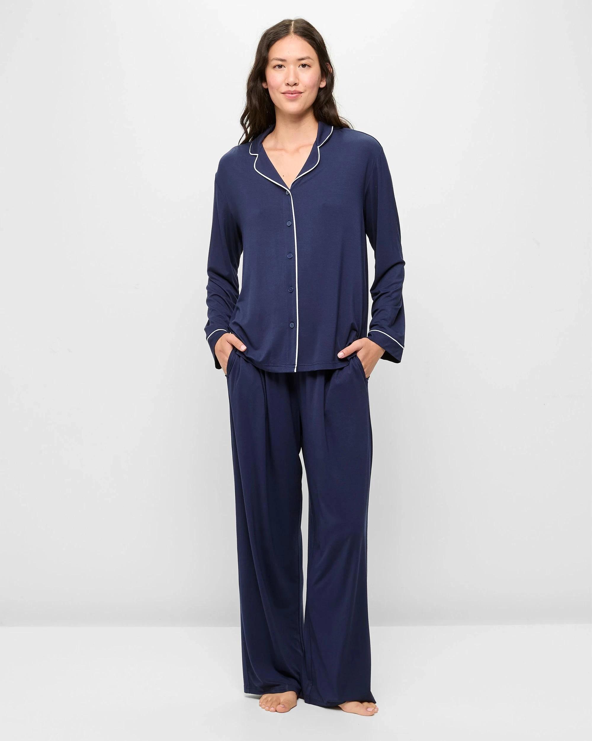 1 Target Woman Bamboo Long Sleeve Top and Pants Pyjama Set NAVY BLUE, 1 of 5