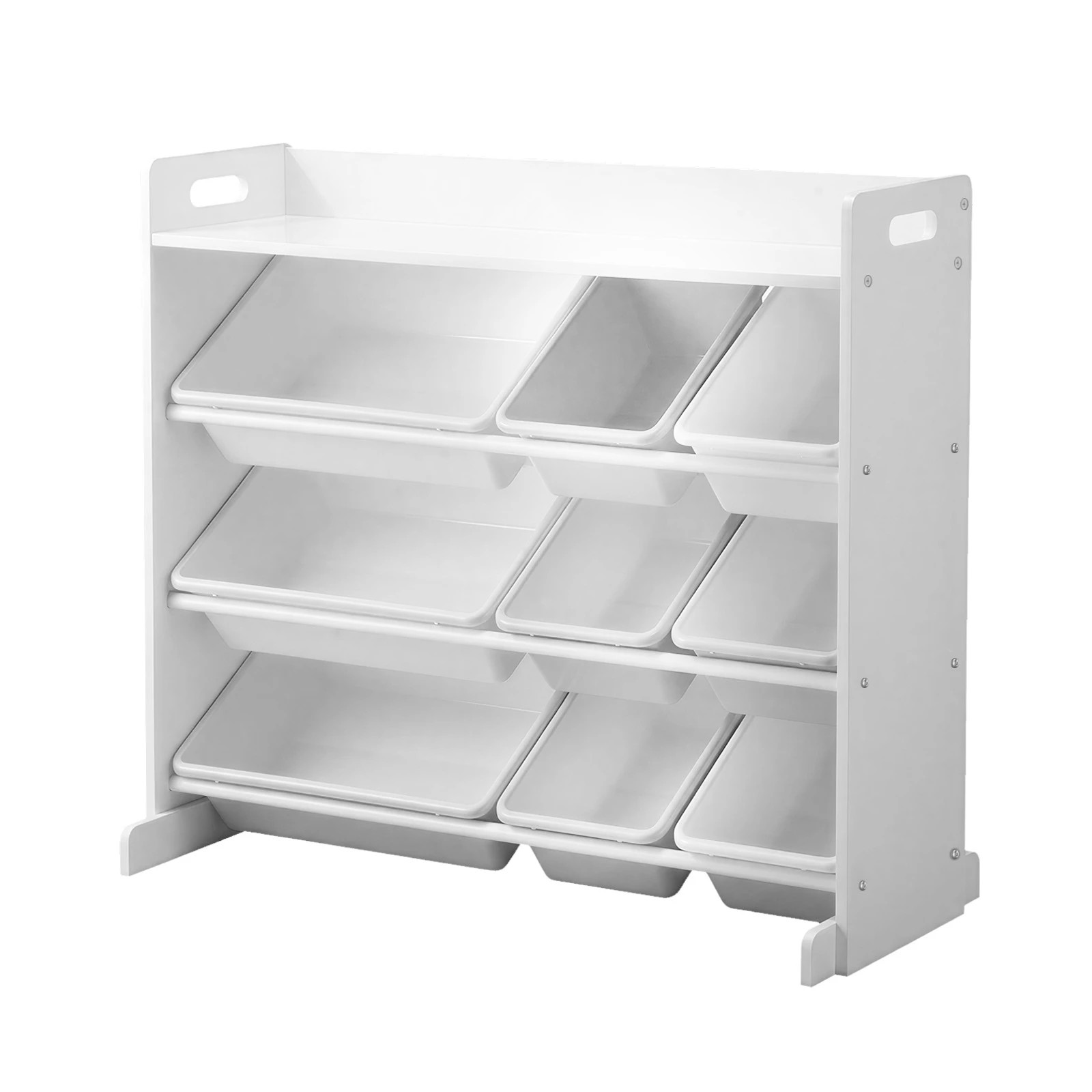 1 Oikiture 9 Bins Kids Toy Box Bookshelf Storage Organiser Display Shelf - White, 1 of 9