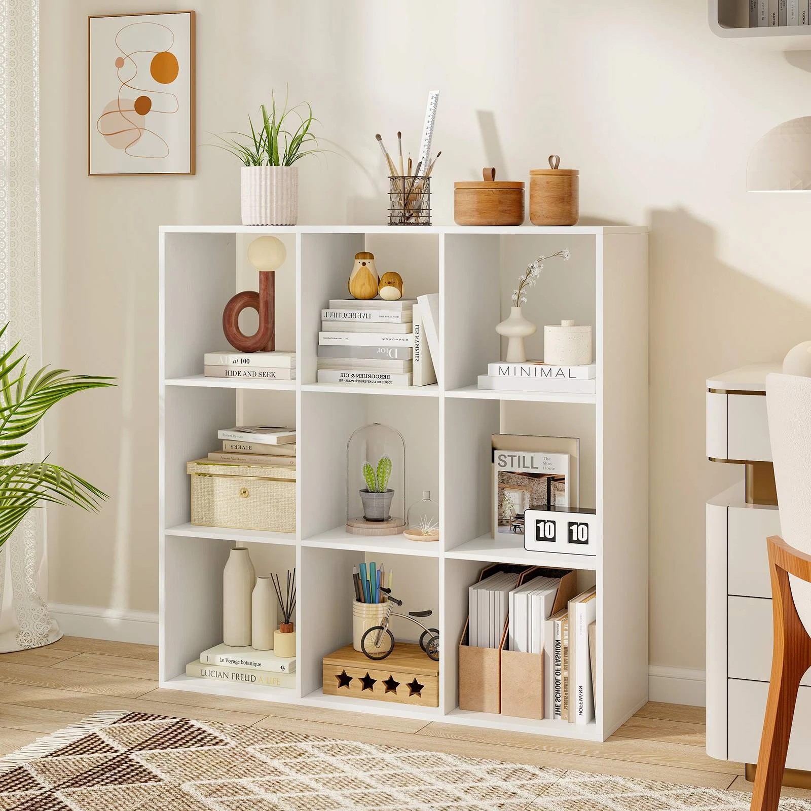 3 Costway 9-Cube Bookshelf Modern Cubby Bookcase Shelves 3-tier Open Storage Organiser - White, 3 of 4