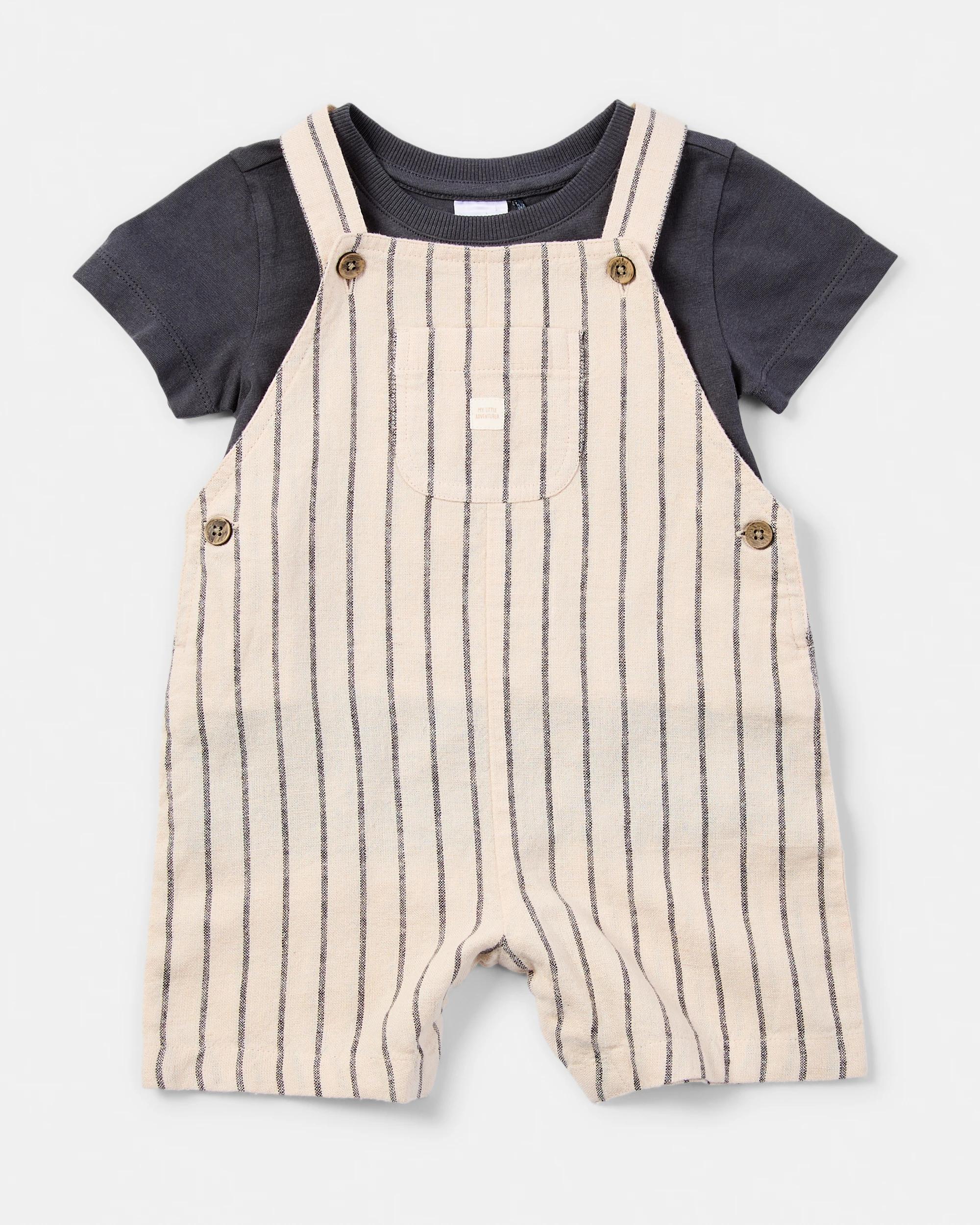 1 Short Sleeve Dungaree Set Blk Strp, 1 of 6