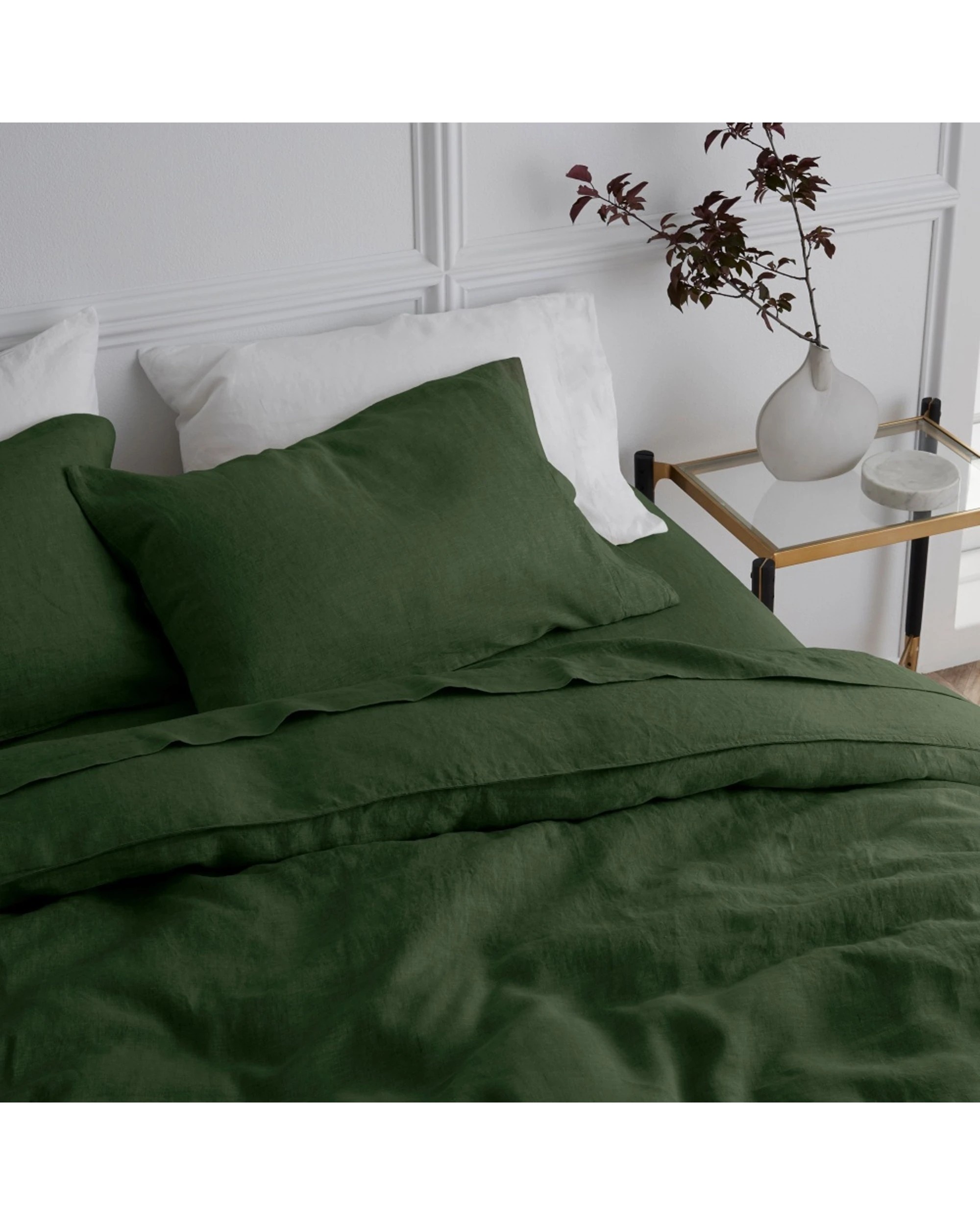 2 Bedding Co Quilt Cover Set 100% French Flax Linen Olive - King Single Bed - Green, 2 of 5