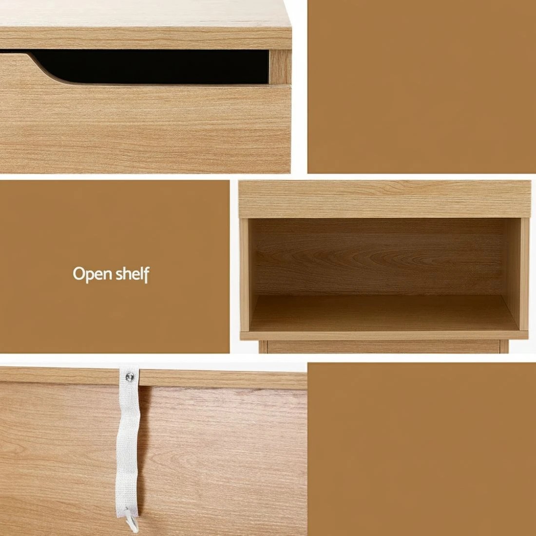 5 Artiss Bedside Table 1 Drawer 1 Shelf Nightstand Pine - Natural, 5 of 8