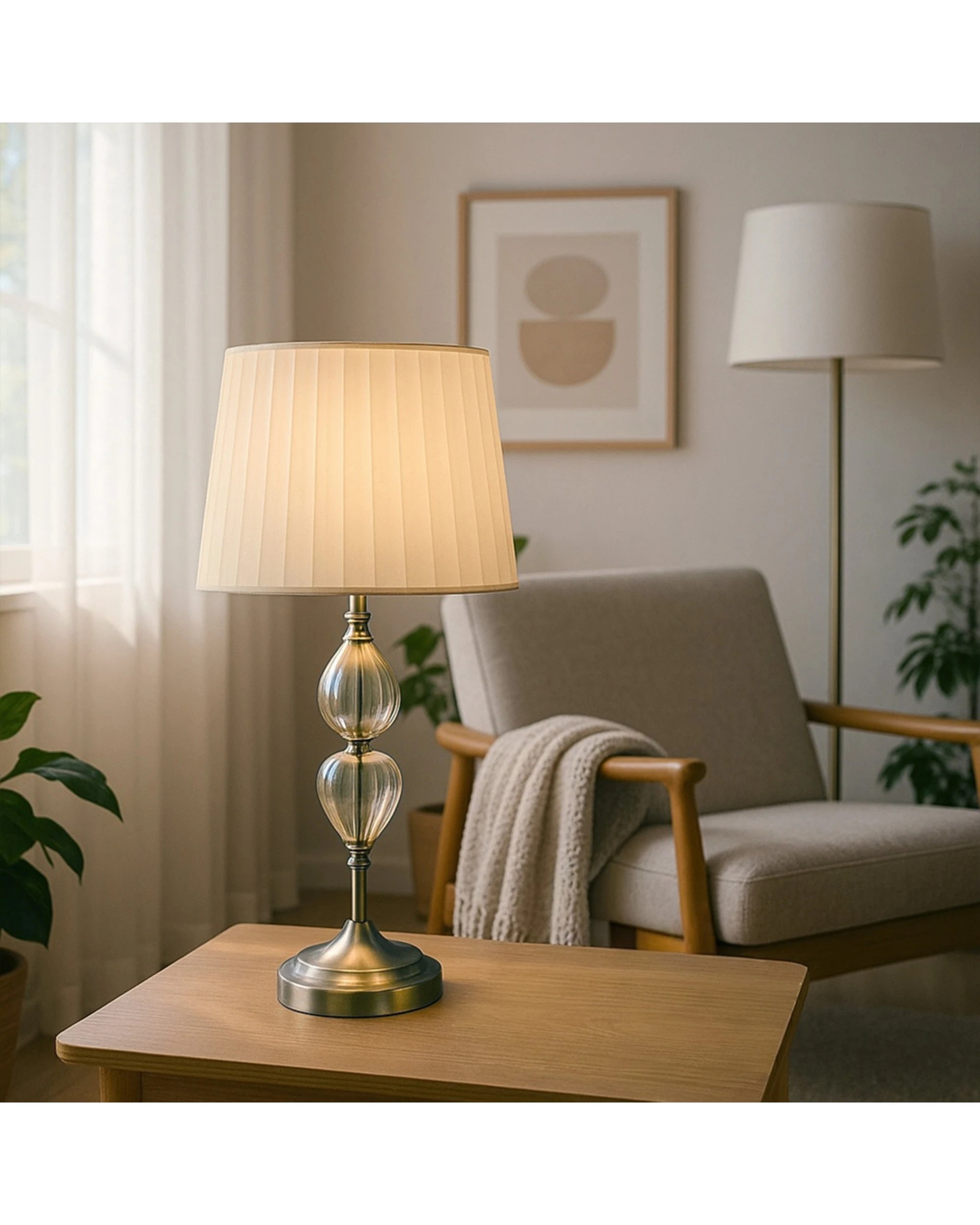 4 Urban Style Edith Table Lamp Glass Brushed Metal Base Pleated Shade Inline - Grey, 4 of 4