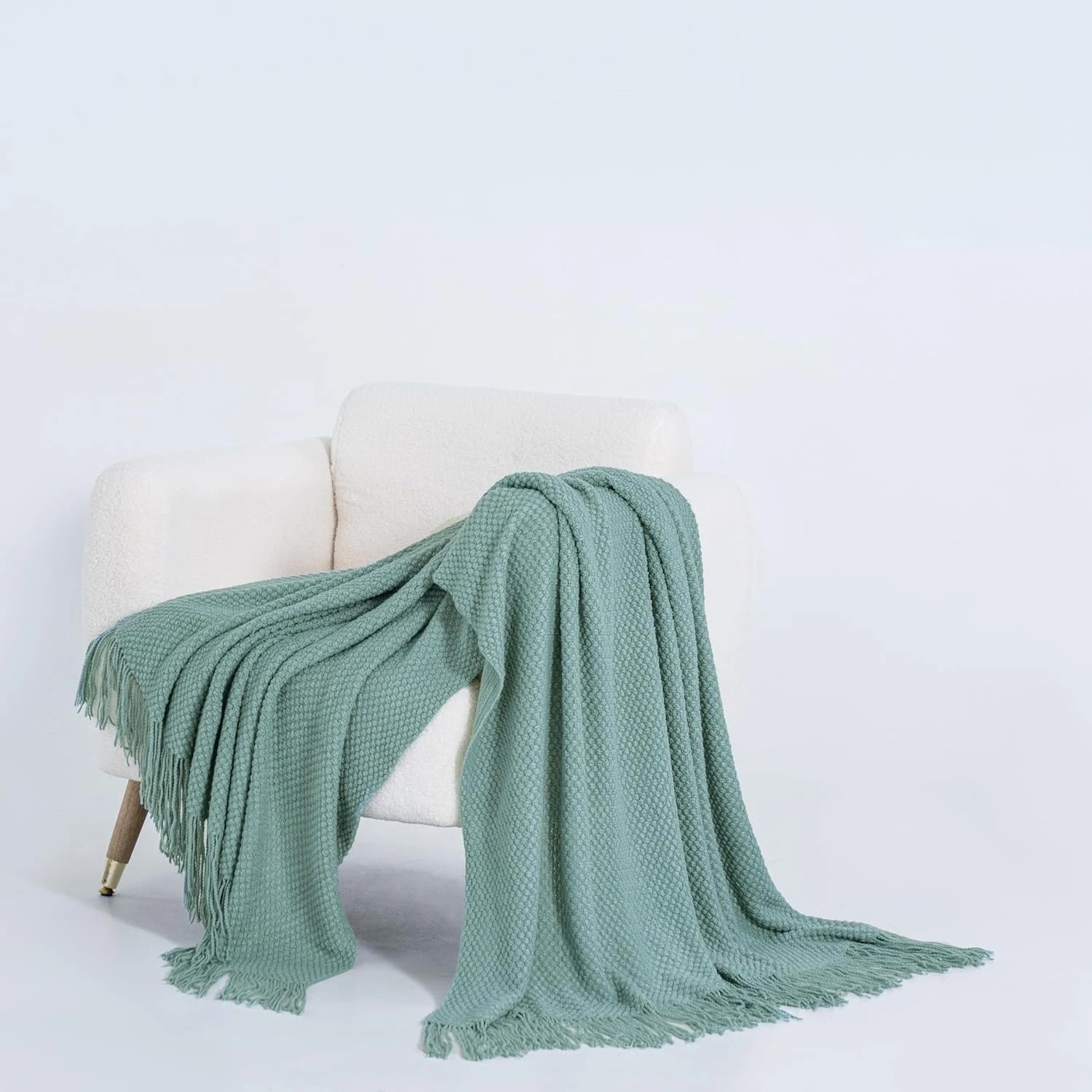 3 Gioia Casa Micro Plush Knitted Throw Blanket Soft Warm Lightweight - Seafoam, 3 of 7