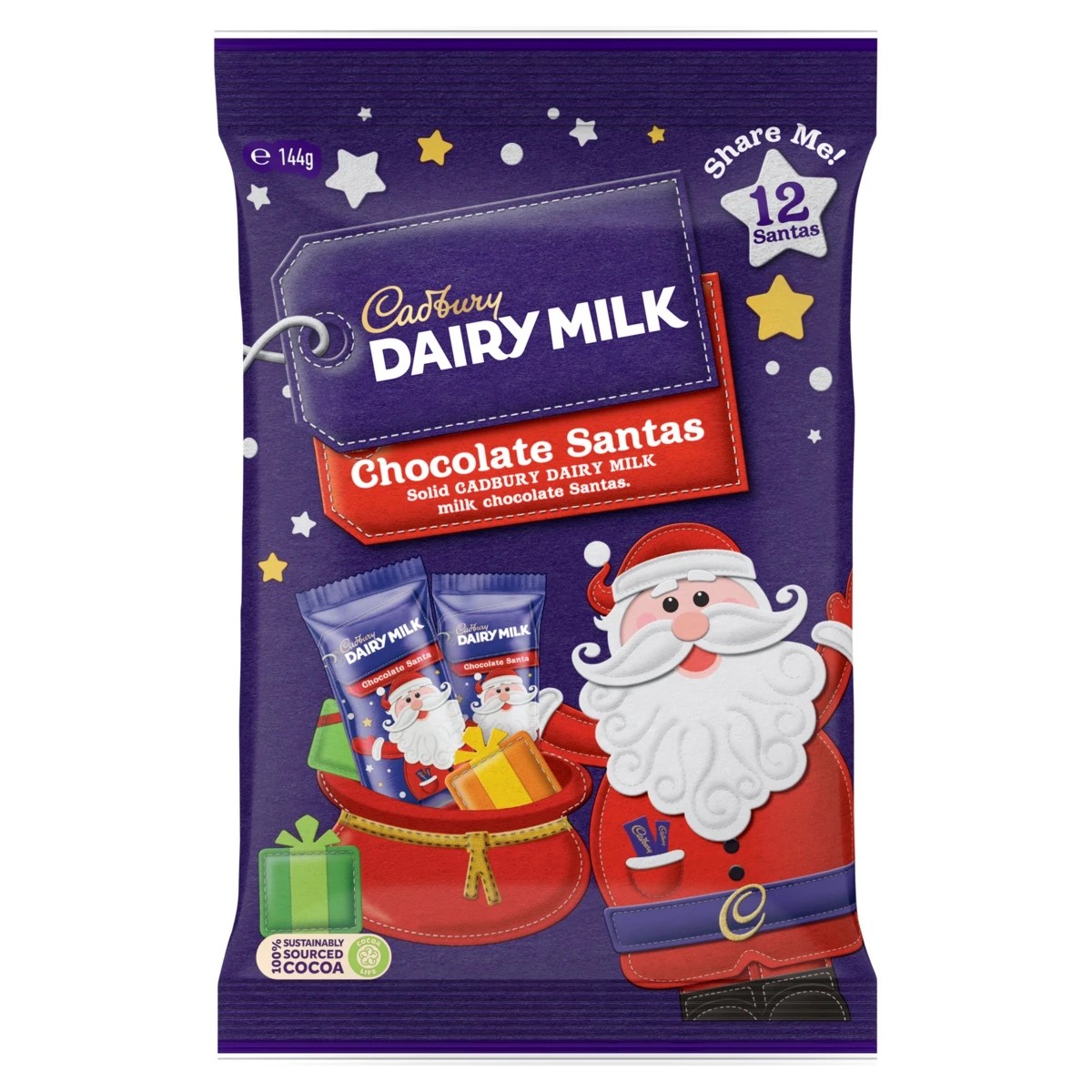 1 Cadbury Dairy Milk 12 Pack Chocolate Santa Share Pack 144g, 1 of 4