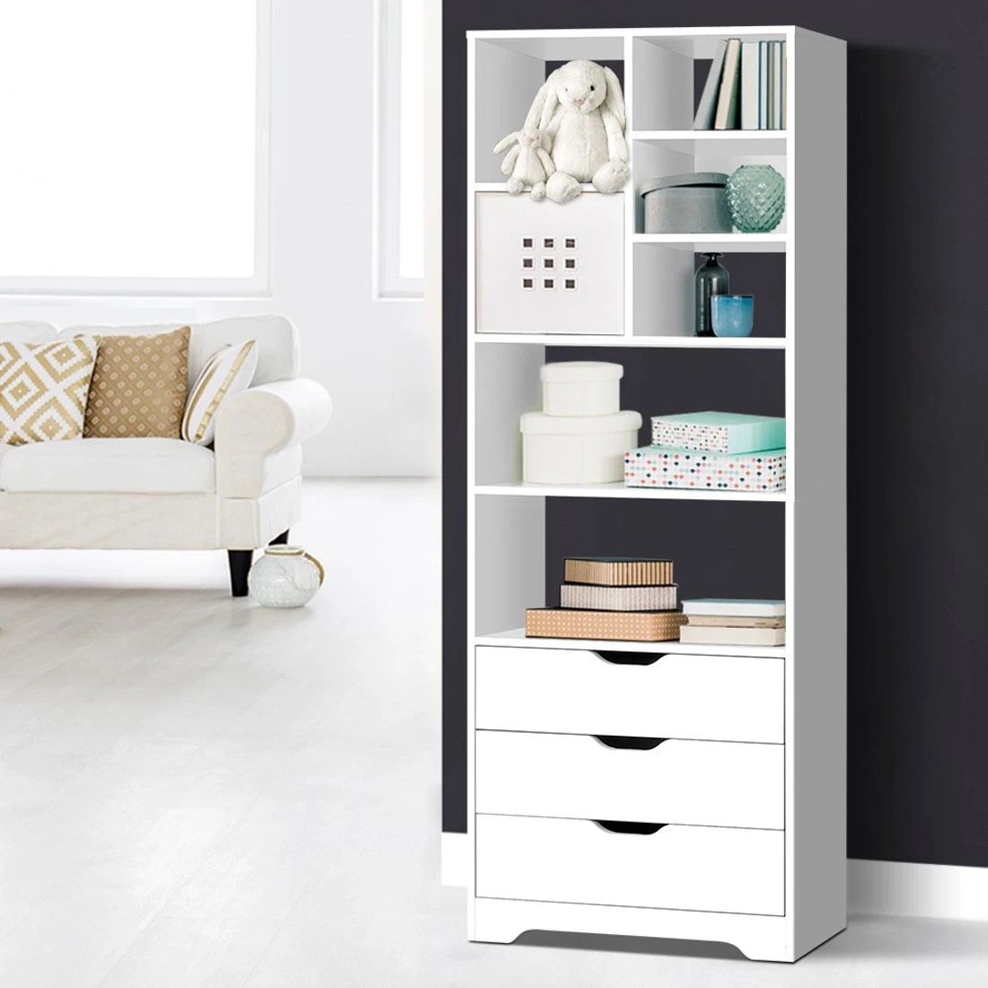 1 Artiss Bookshelf with Drawers - White, 1 of 8