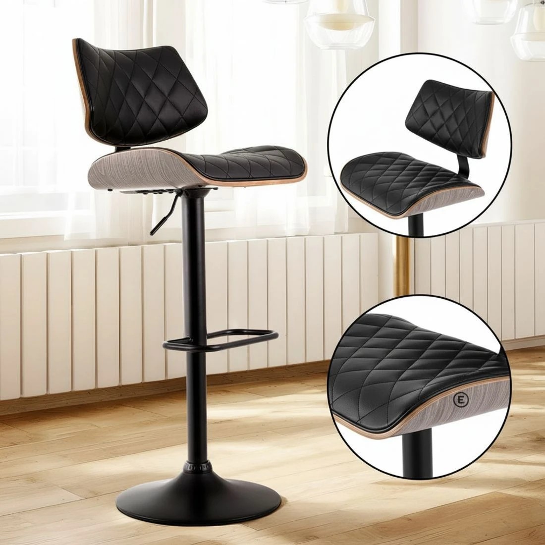 6 Artiss 4x Bar Stools Kitchen Dining Chairs Gas Lift Stool Wooden Leather - Black, 6 of 7