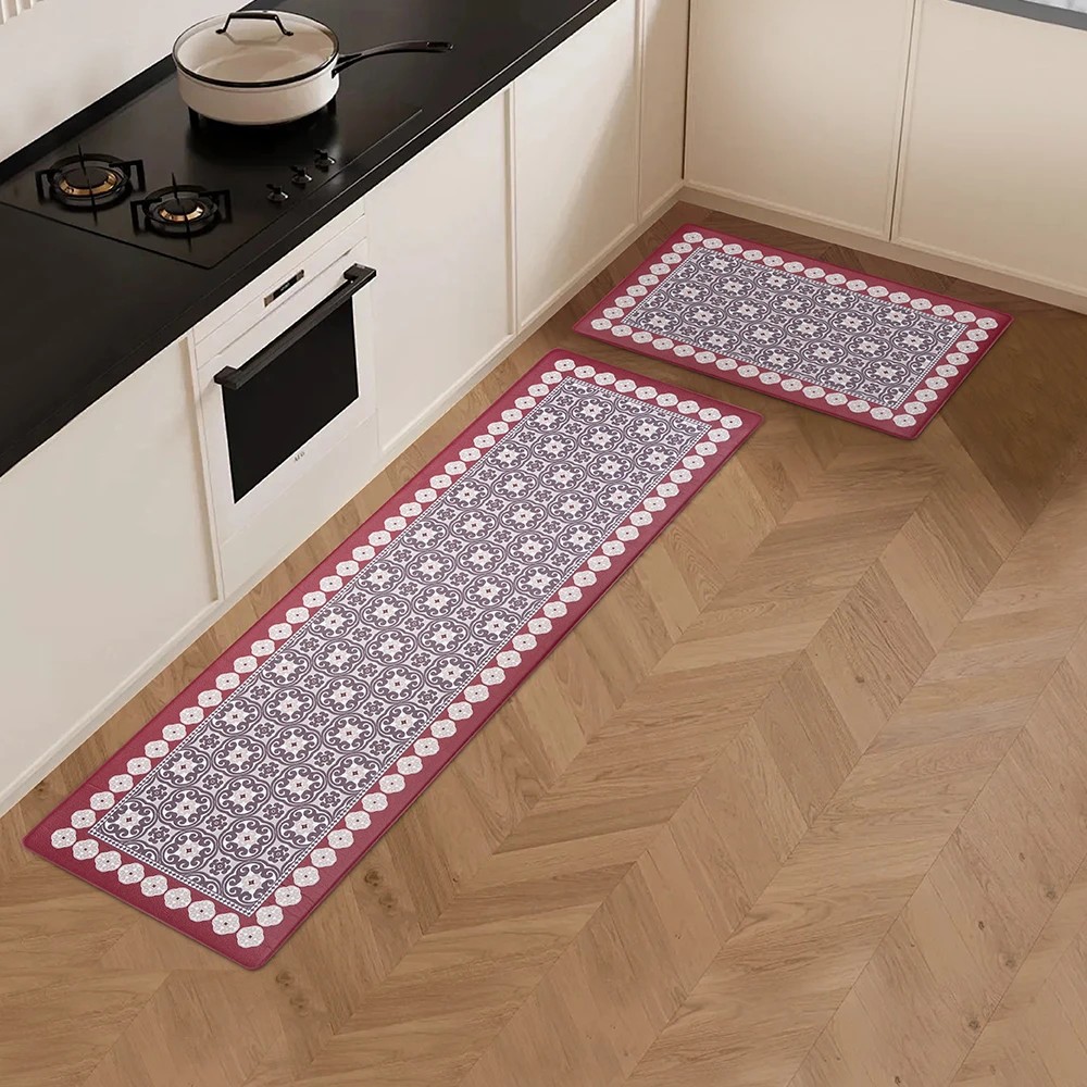 3 ZUNI Kitchen Mats Set of 2 Non Slip Comfort Standing Rug Door Floor Mats - Red, 3 of 3