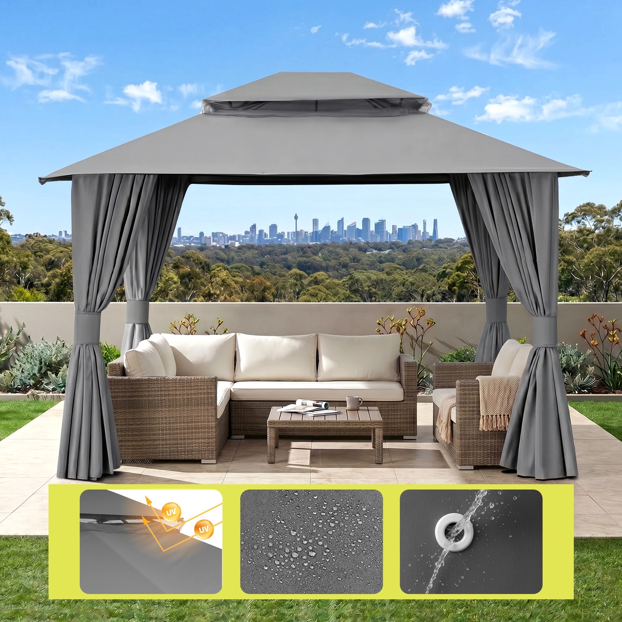5 Instahut Gazebo Canopy Outdoor Steel Frame Patio Tent Curtains Marquee - Grey, 5 of 7