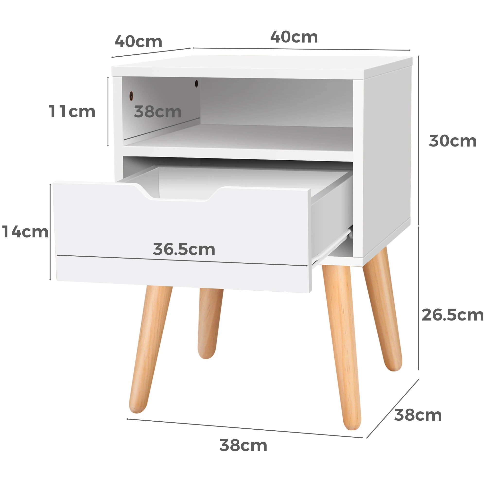 9 Alfordson Bedside Table Nightstand Side Storage Cabinet Scandinavian - White, 9 of 10