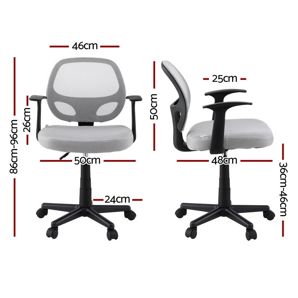 2 Artiss Mesh Office Chair Computer Gaming Desk Chairs Work Study Mid Back - Grey, 2 of 6