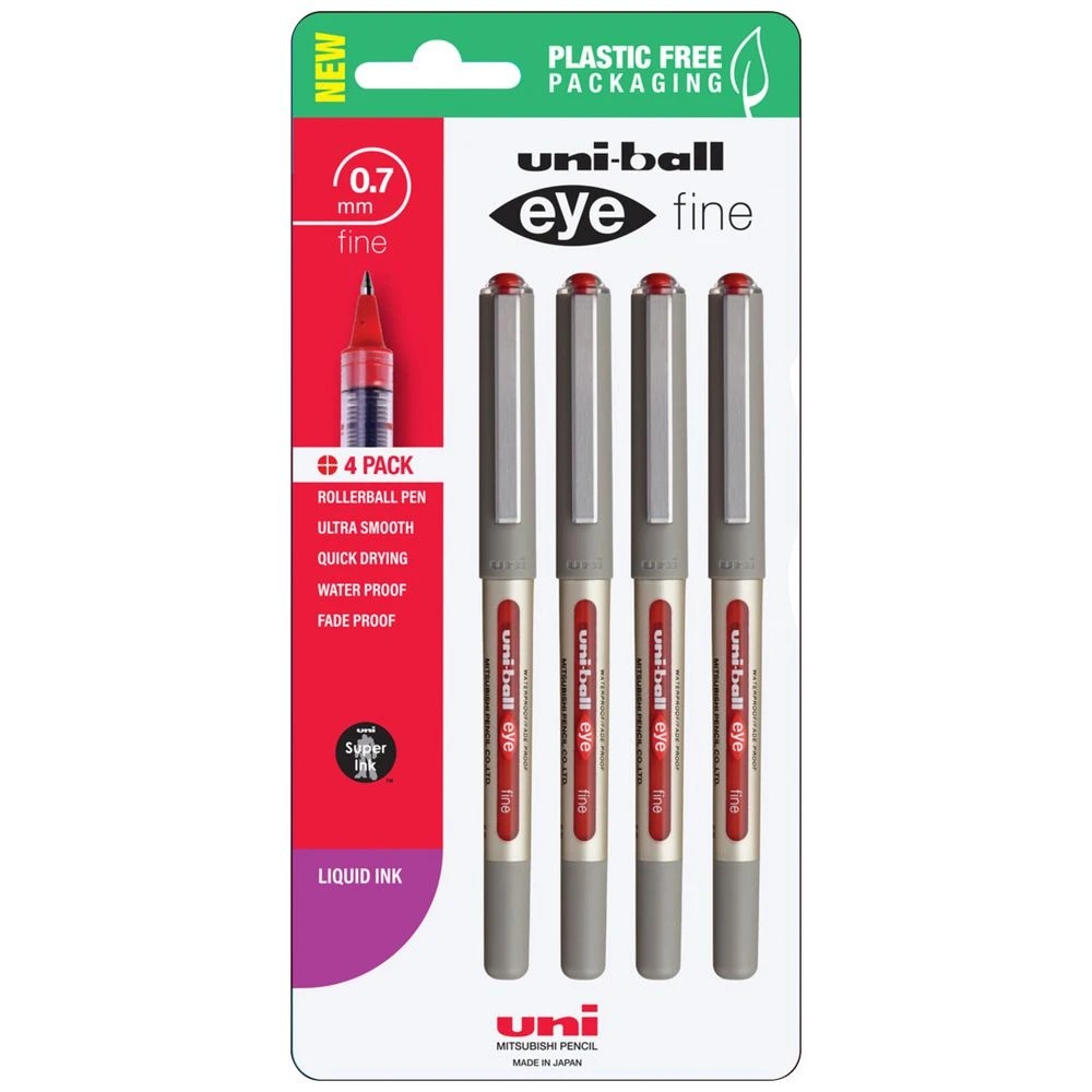 1 Uni-Ball Eye Fine Rollerball Pens Red 4 Pack, 1 of 3