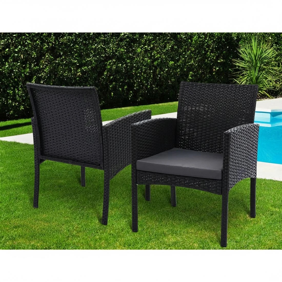 3 Gardeon 2PC Outdoor Dining Chairs Patio Furniture Rattan Lounge Chair XL - Black, 3 of 6
