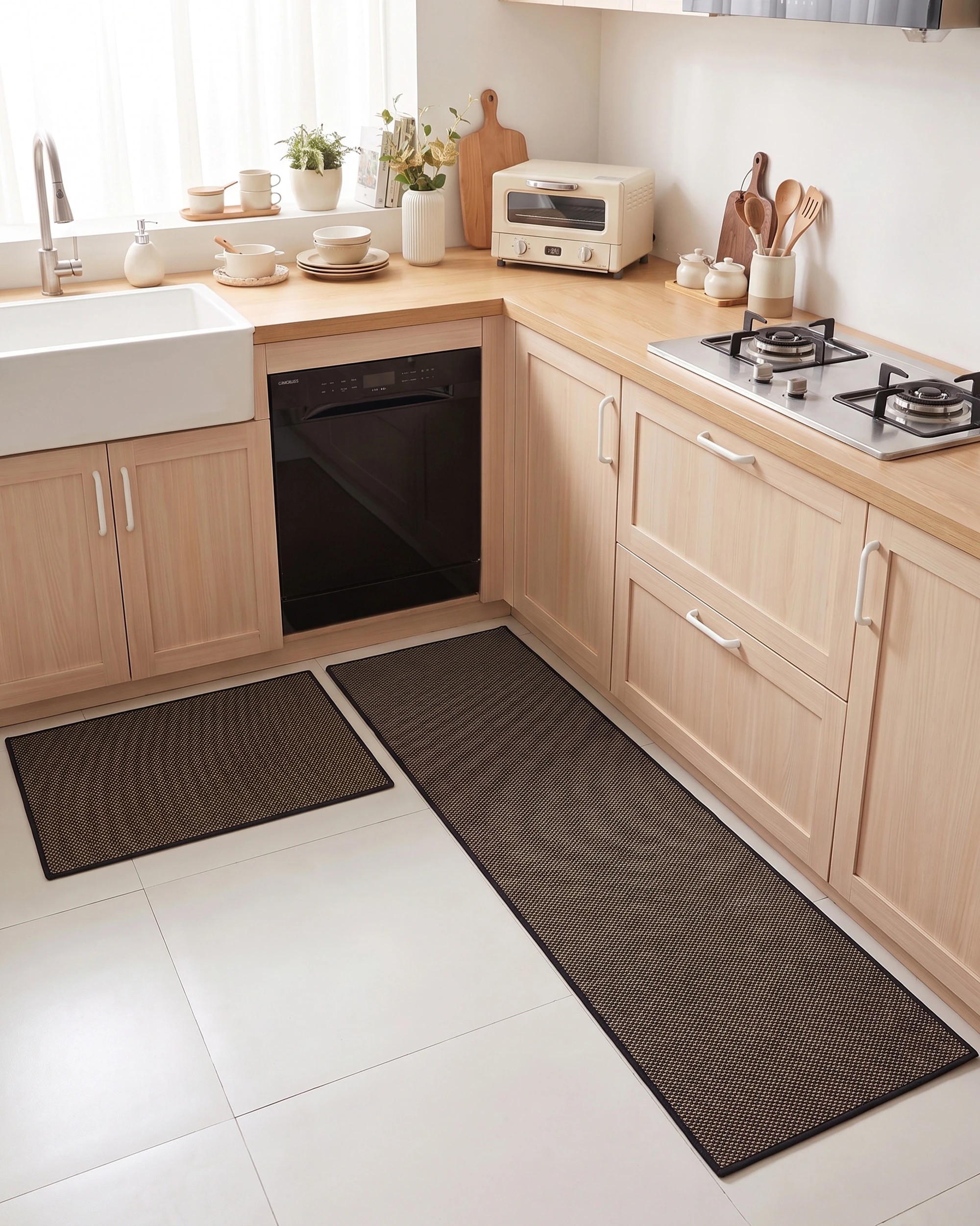 6 ZUNI 2PCS Washable Absorbent Kitchen Mats Non Slip Anti Fatigue for Kitchen Floor Black, 6 of 7