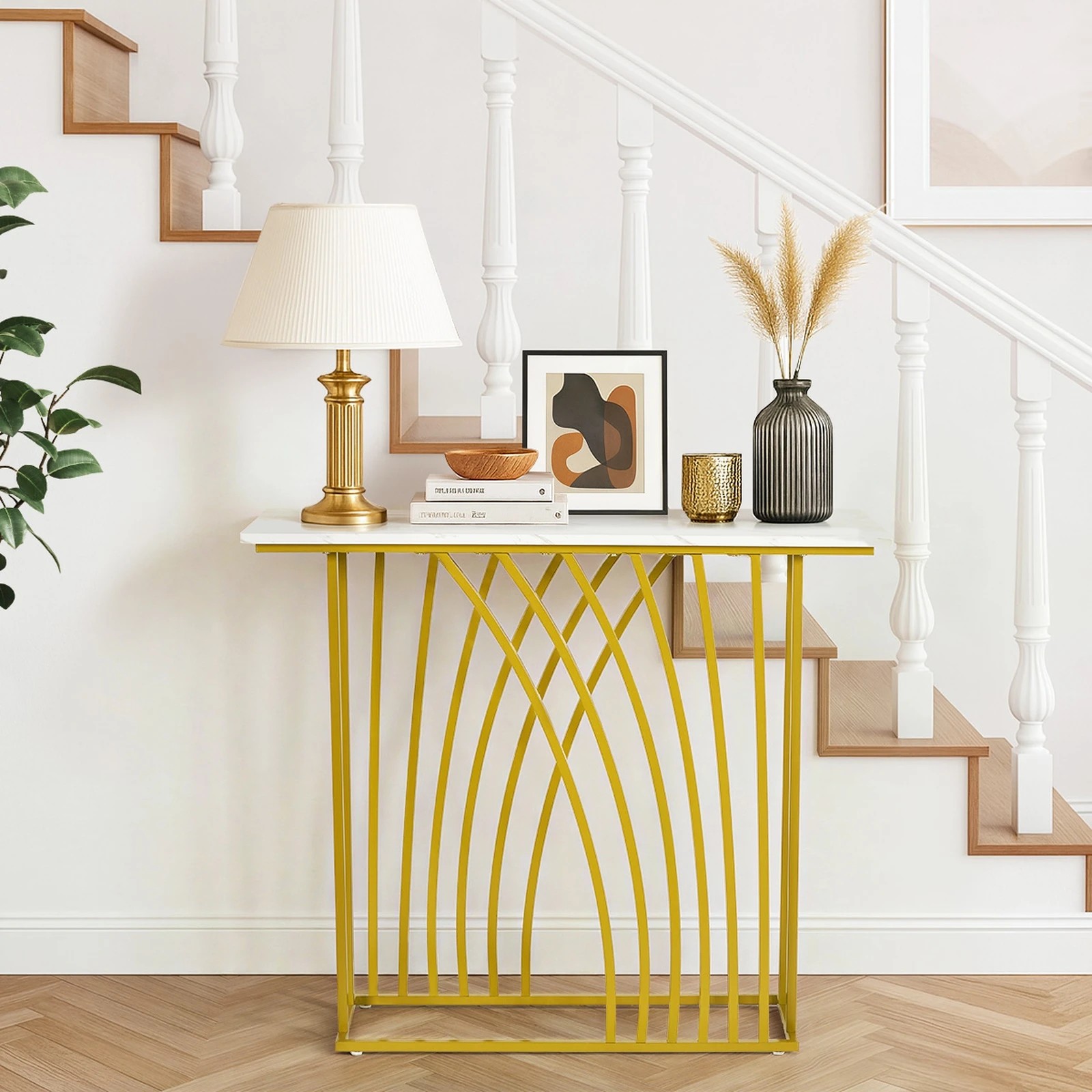 4 Oikiture Console Table Hallway Entry Desk - Gold, 4 of 9