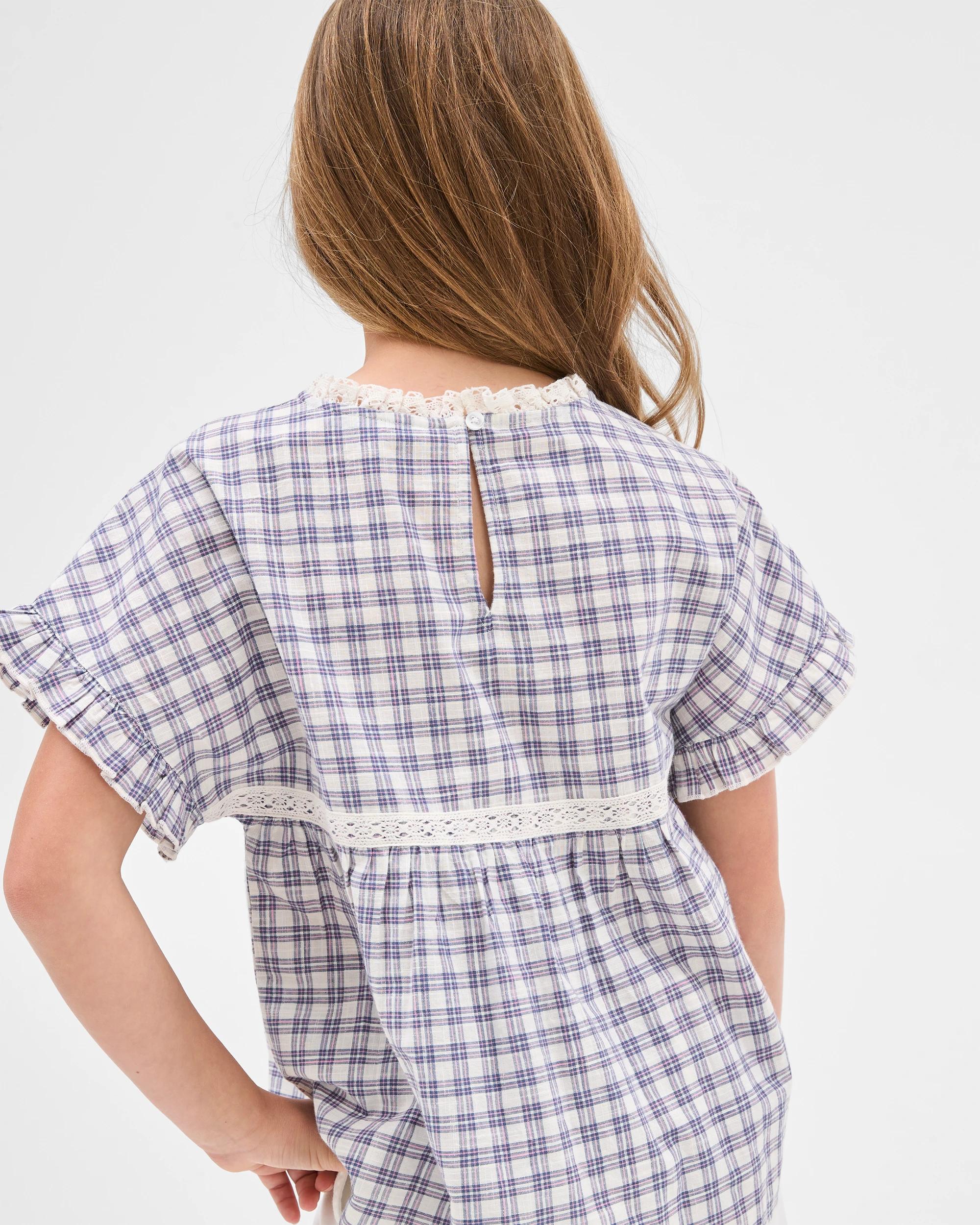 4 Target Kids Woven Short Sleeve Embroidered Top CHECK, 4 of 6