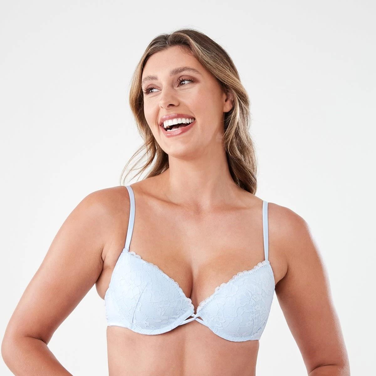 1 Co-ordinated Lace & Satin Push-Up Bra Halo Blue, 1 of 8