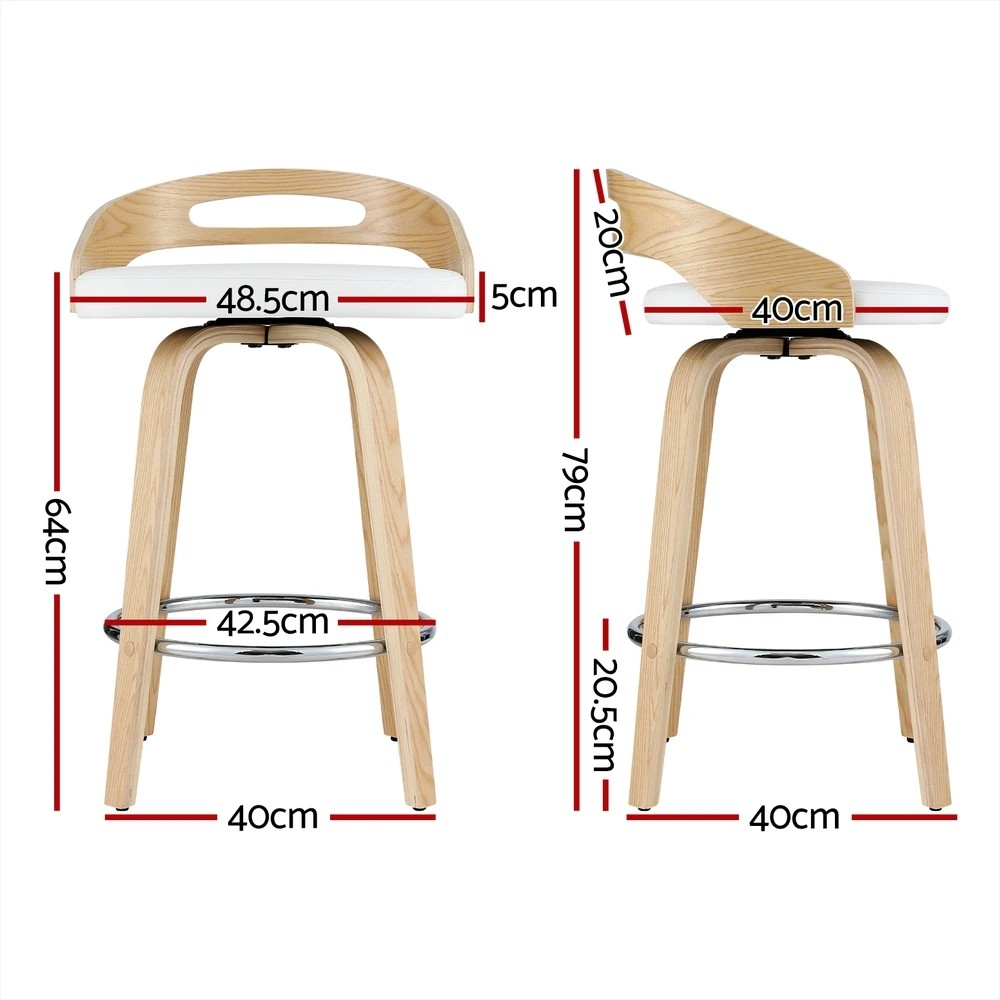 2 Artiss 2x Bar Stools Swivel Dining Chairs Low Back Counter Seat PU - White, 2 of 5