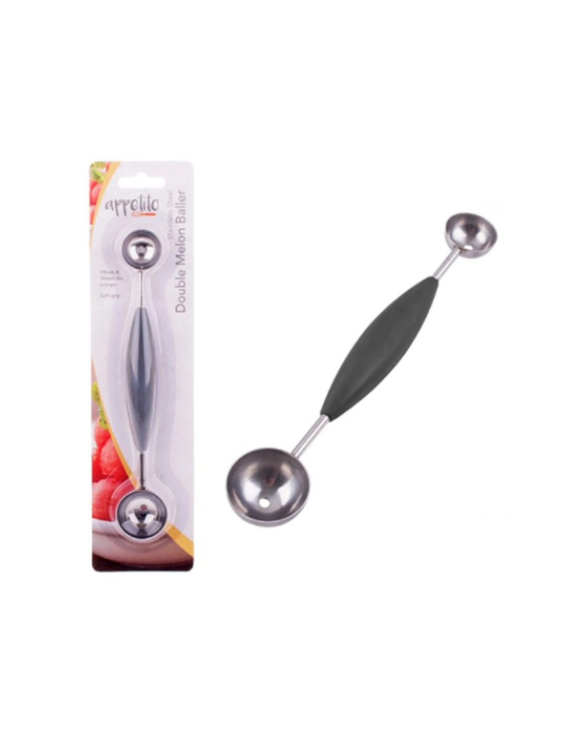 1 Appetito Stainless Steel Double Melon Baller SoftGrip DishwasherSafe 24mm 3, 1 of 1