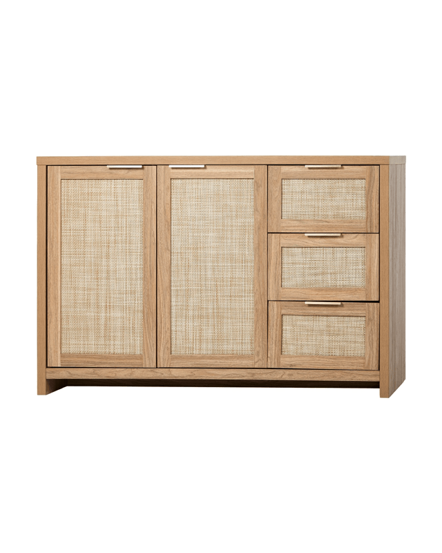 Oikiture Rattan Buffet Sideboard Storage Cabinet 3 Drawers - Nat