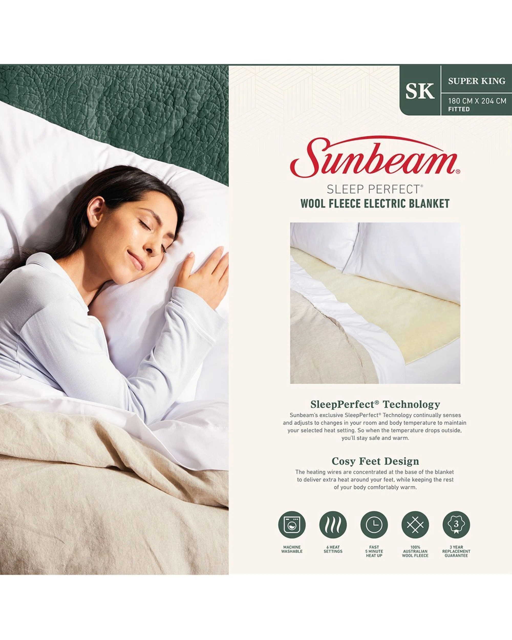 5 Sunbeam Wool Fleece Heated Blanket for Super King Bed, 5 of 7