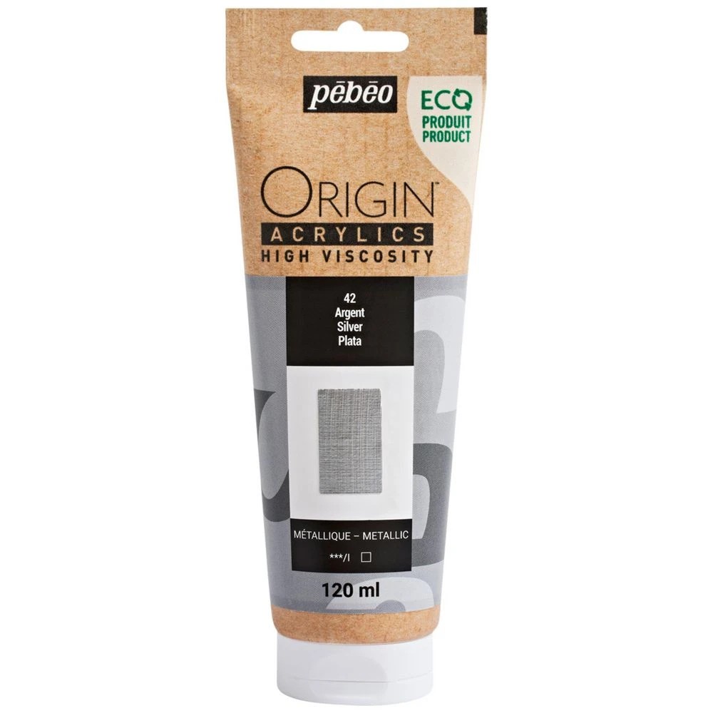 1 Pebeo Origin Acrylic Paint 120mL Silver, 1 of 2