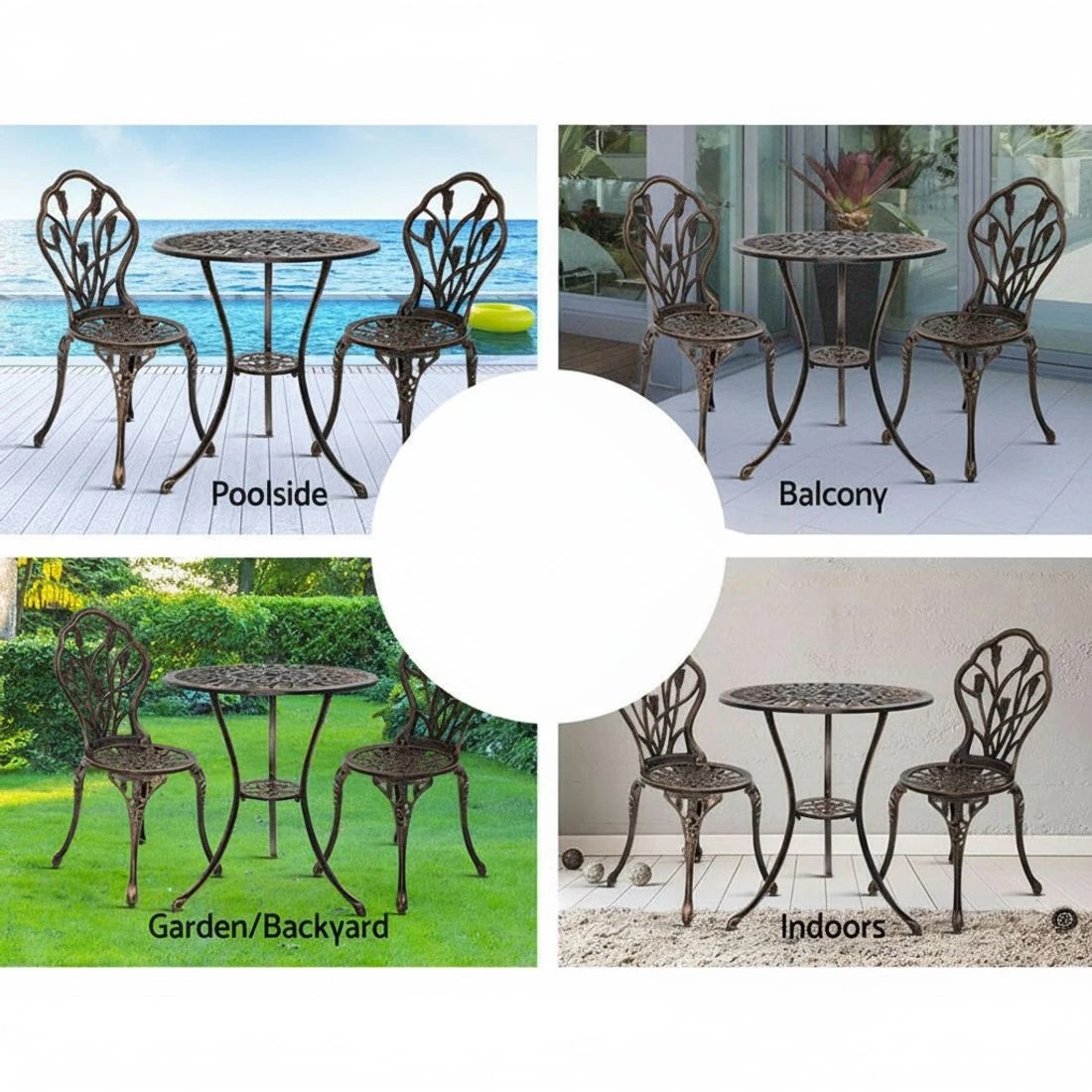 5 Gardeon 3PC Outdoor Setting Bistro Set Chairs Table Cast Aluminum Patio Furniture Tulip Bronze - Bronze, 5 of 5