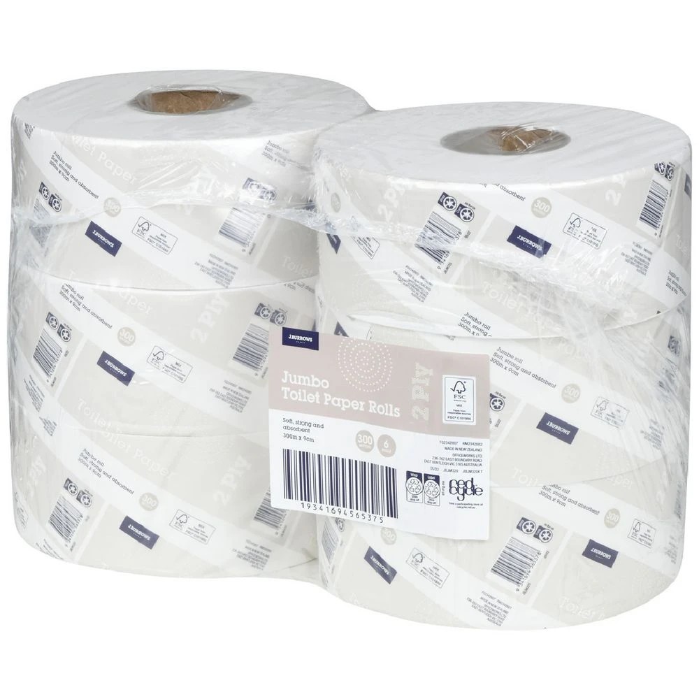 1 J.Burrows Jumbo Toilet Paper 2 Ply 300m 6 Pack, 1 of 1