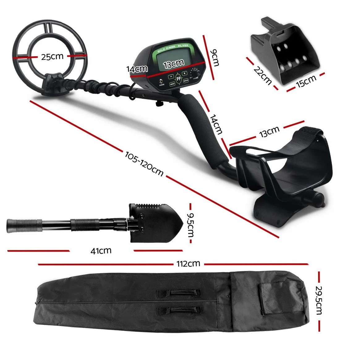 2 Weisshorn Metal Detector 220MM Deep Sensitive Waterproof Treasure Hunter Gold Digger Shovel - Black, 2 of 4