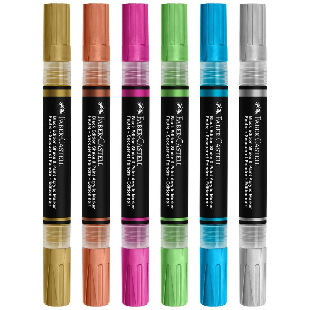2 FaberCastell Black Ed Acrylic Shake/Paint Markers Metallic 6P, 2 of 3