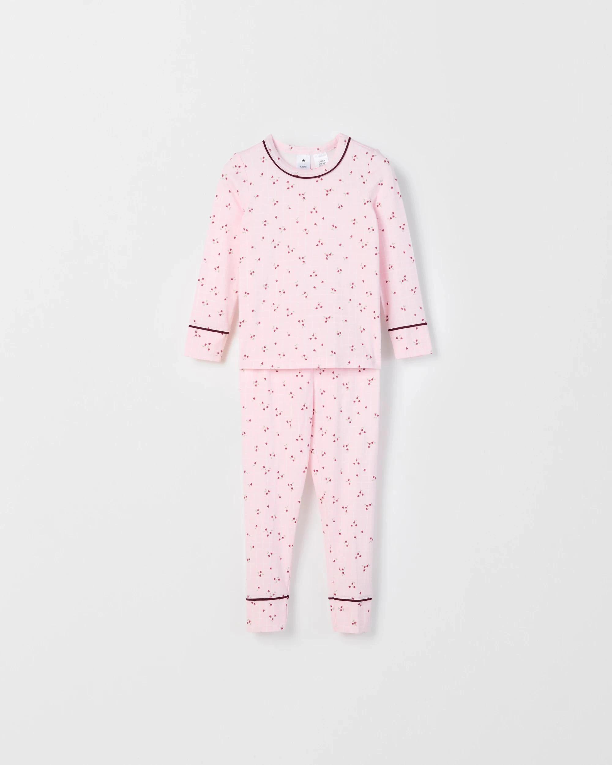 8 Target Kids Bamboo Younger Girls Long Sleeve Top and Pants Pyjama Set PINK STRAWBERRY, 8 of 10