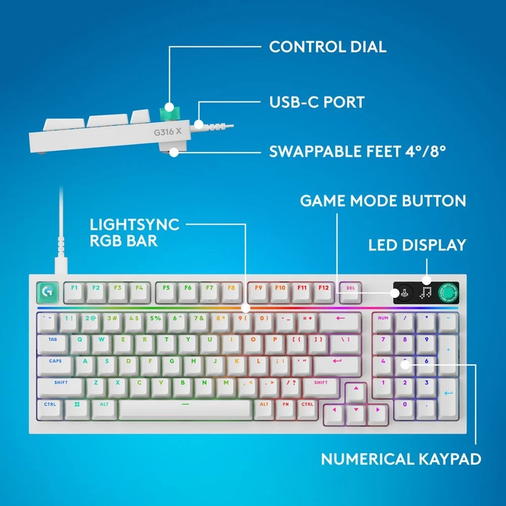 8 Logitech G316 X Mechanical Gaming Keyboard White, 8 of 9