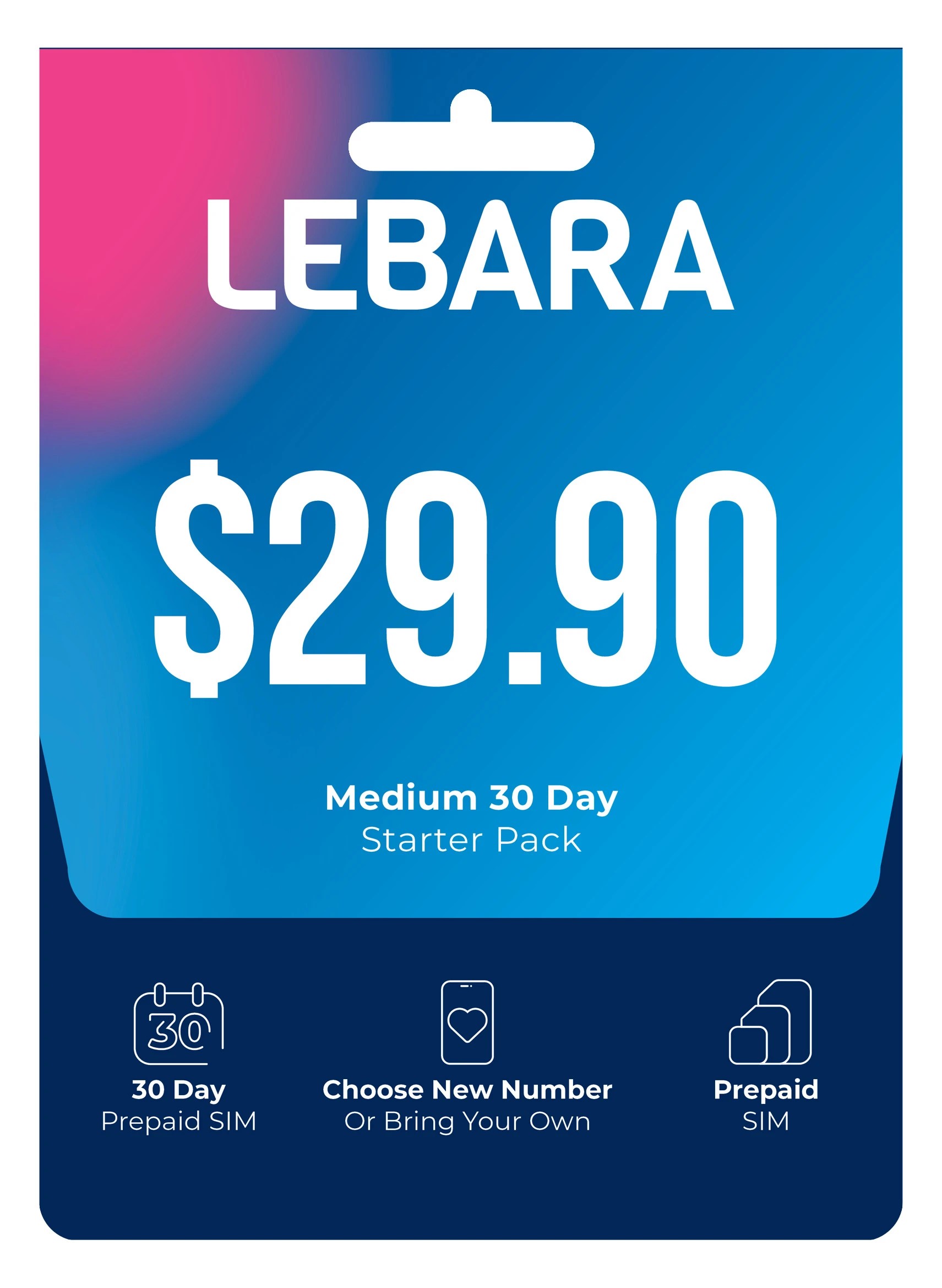 1 Lebara $29.90 Medium 30 Day Starter Pack