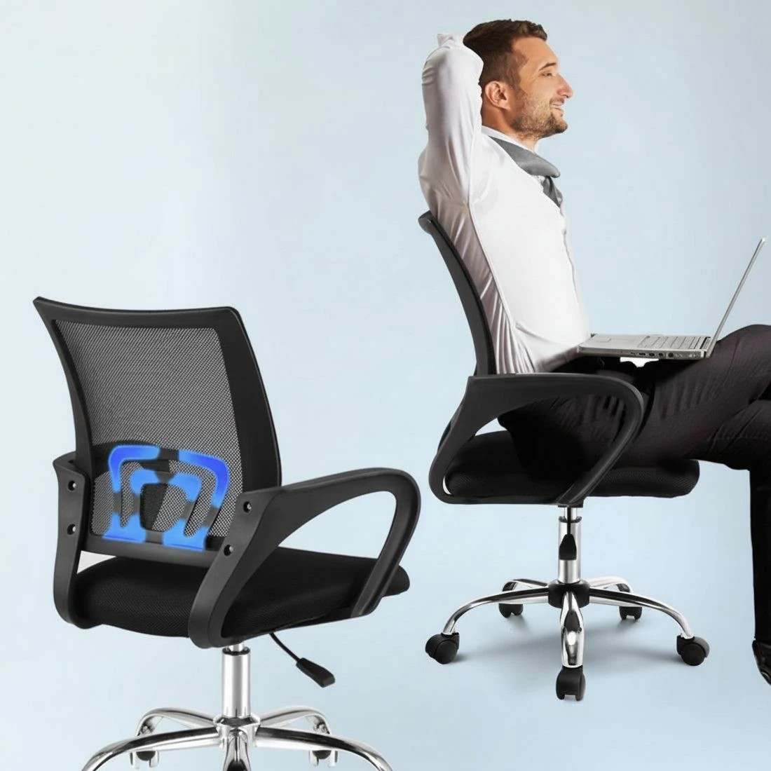 6 Artiss Mesh Office Chair Mid Back Durable Space Saving Modern Decor Easy Assembly Sturdy Versatile Easy Clean - Black, 6 of 8