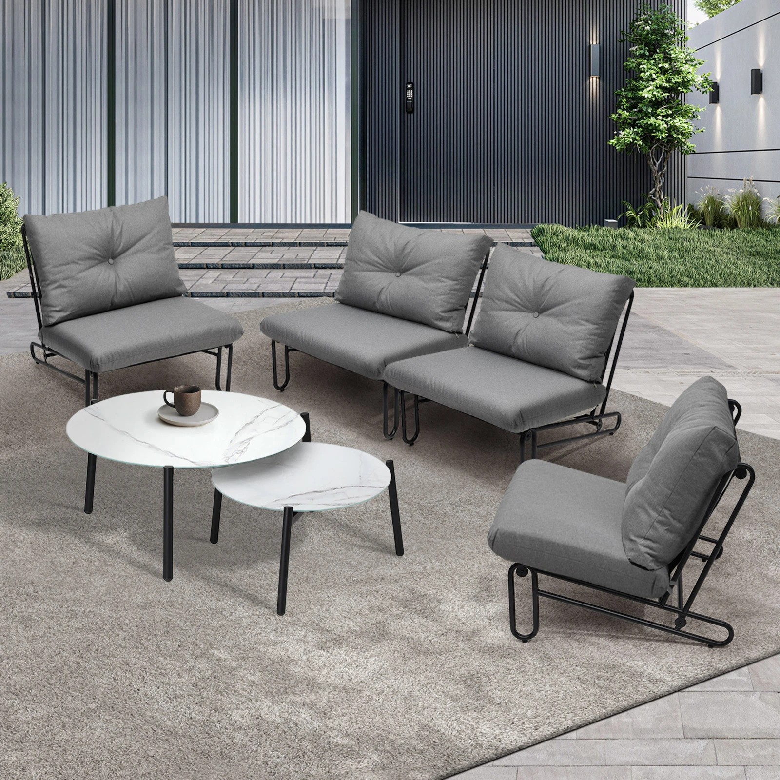3 Livsip Outdoor Sofa Set 6-Piece Lounge Setting Table Chairs - Grey, 3 of 9
