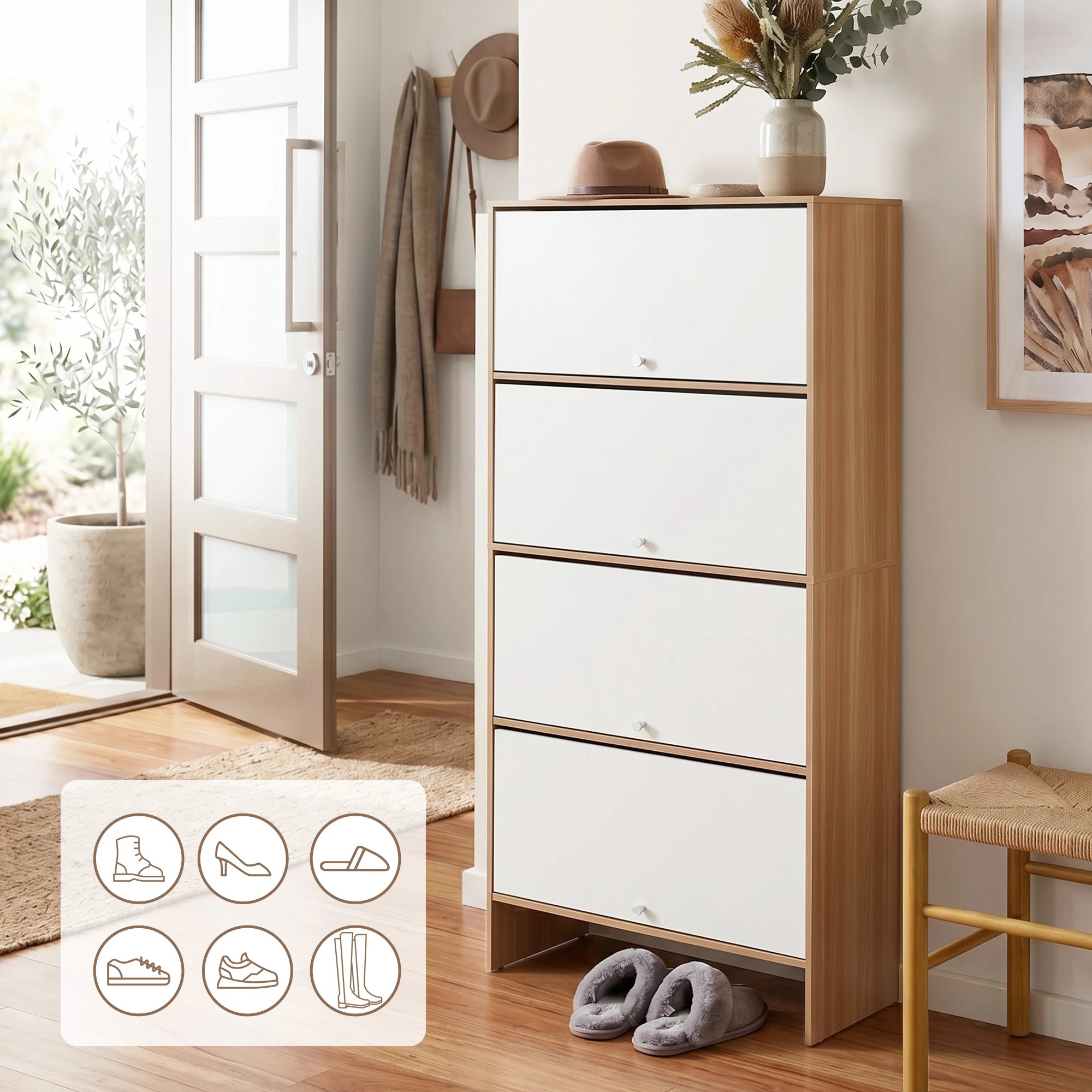 5 Artiss Narrow Shoe Cabinet Adjustable Shelves Flip-up Door 24 Pairs - Multi, 5 of 9