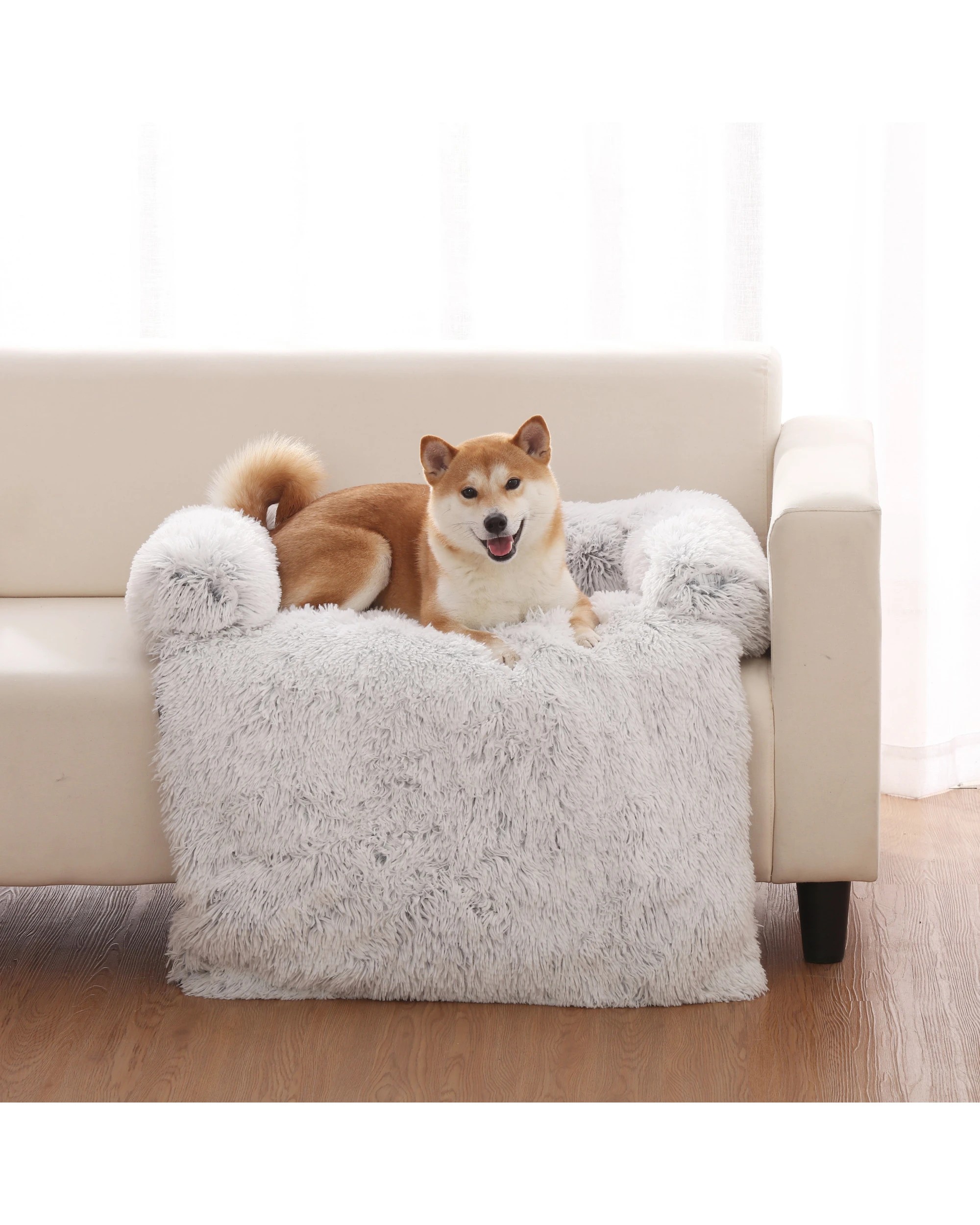 9 Charlie's Shaggy Faux Fur Bolster Sofa Protector Calming Dog Bed Large - Arctic White, 9 of 9