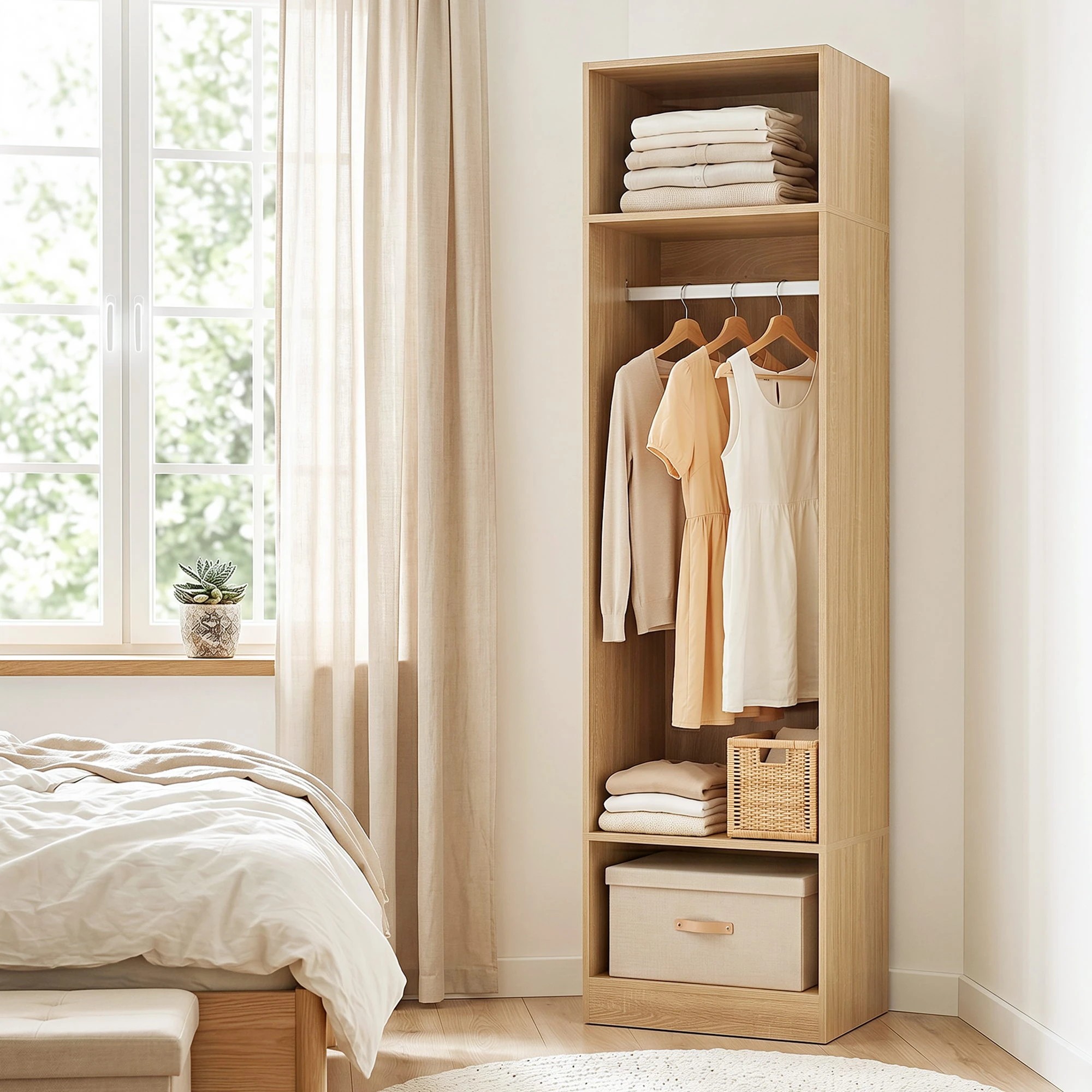 6 Artiss Wardrobe Clothes Closet Storage Organizer 2 Shelves 1 Hanging Rod - Natural, 6 of 8